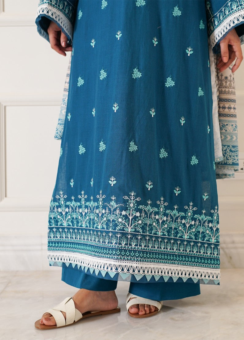 fine khaddar Unstitched in Teal