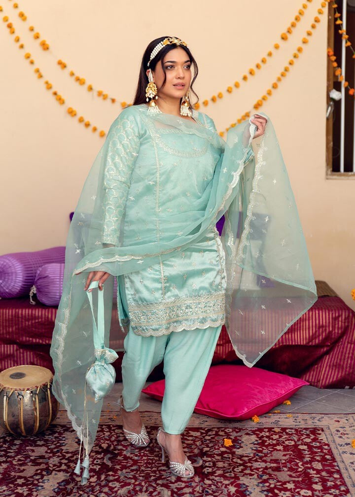 tissue Kurta Set in Light blue