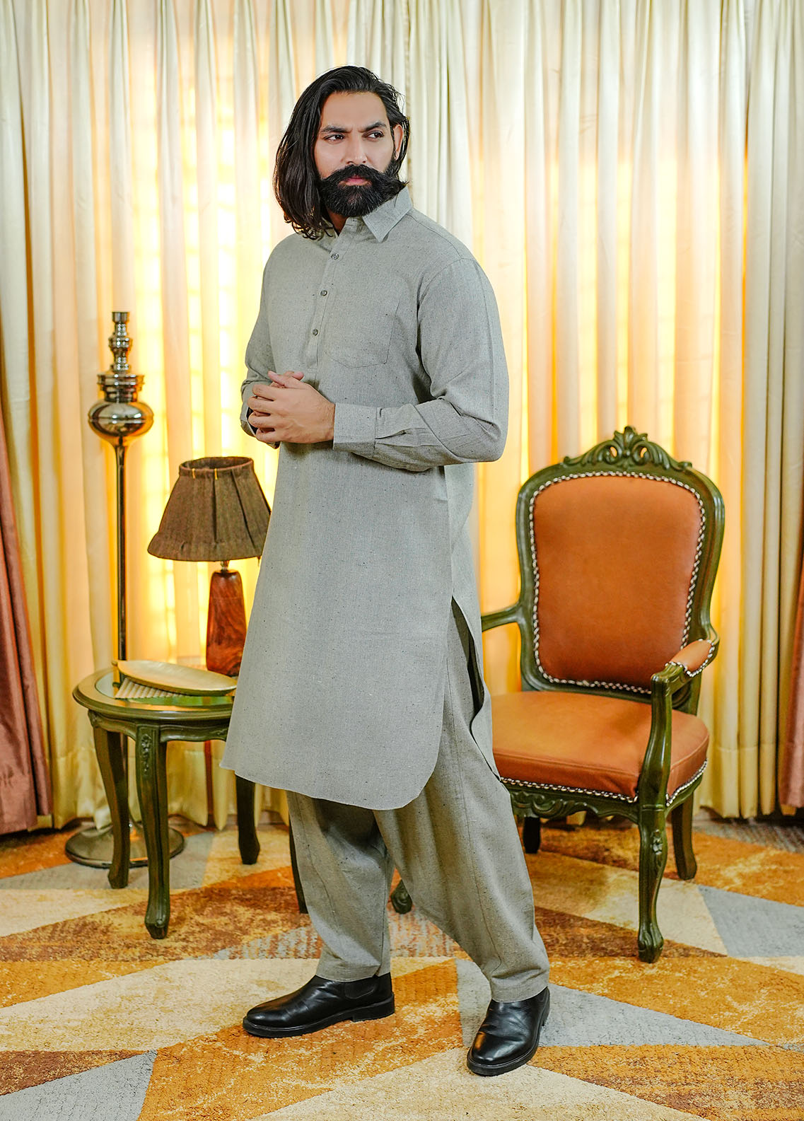 wool viscose Shalwar Kameez in Cool grey