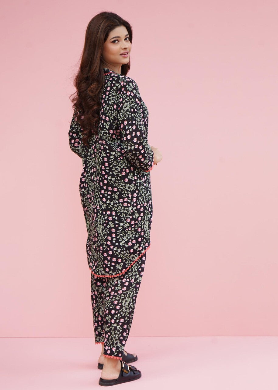 swiss lawn Kurta Set in Black