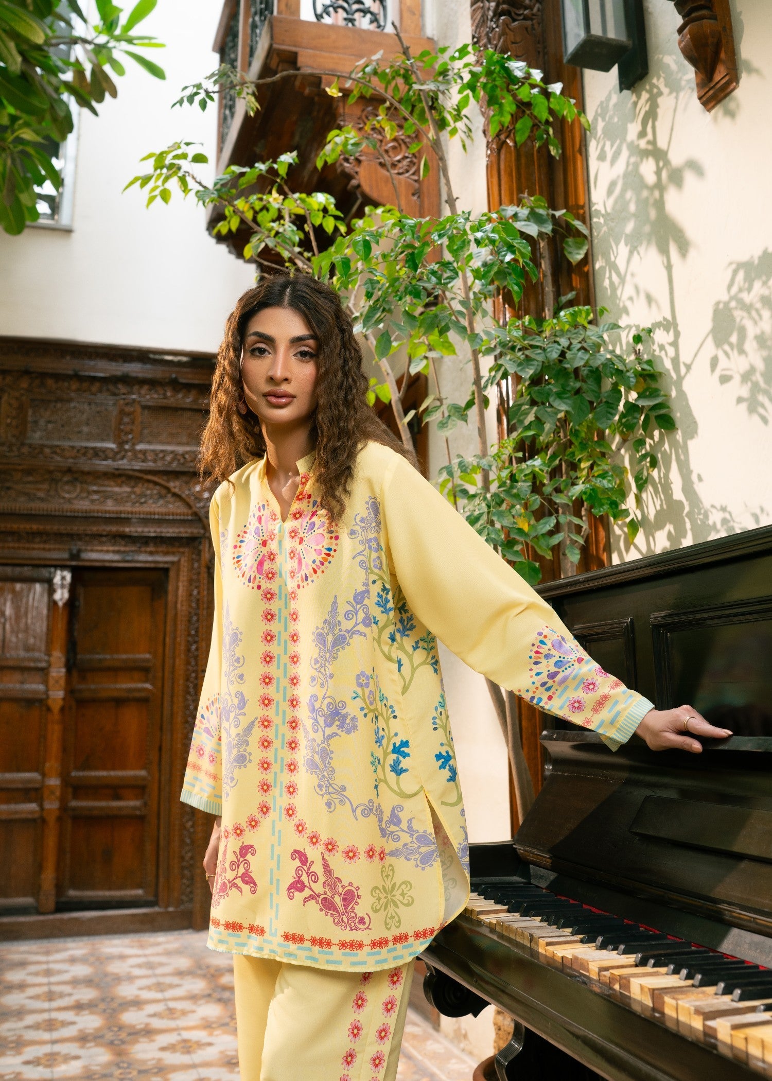 poly lawn Co Ord Sets in Light yellow