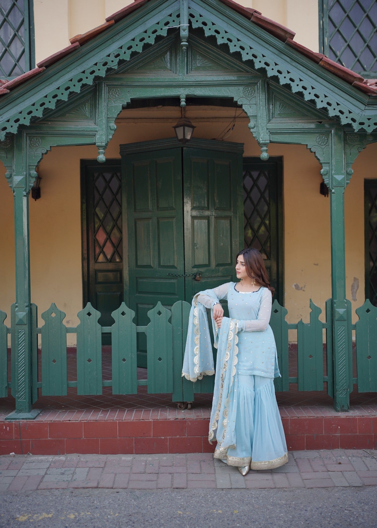 chiffon Gharara in Arctic blue