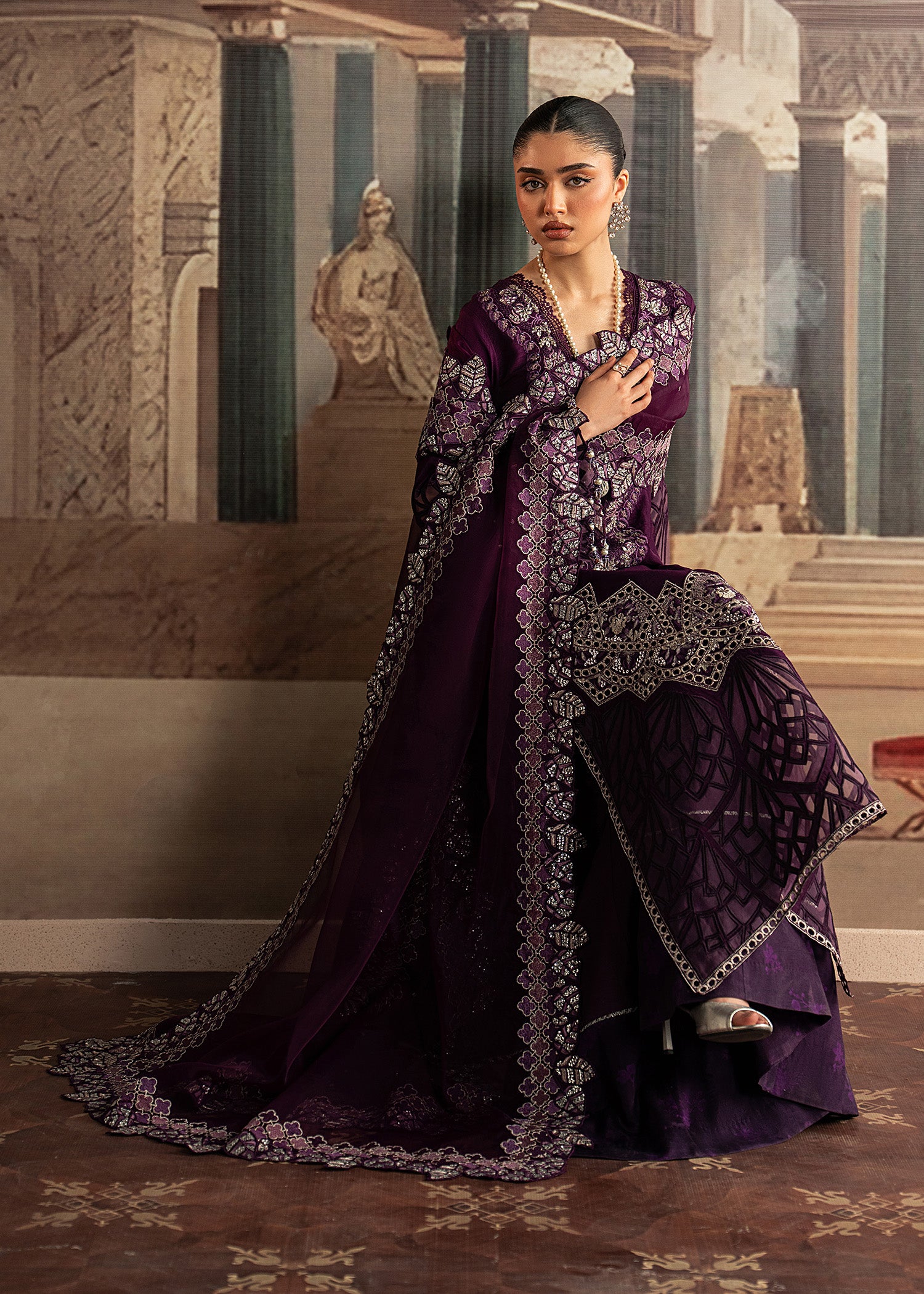 korean raw silk Sharara in Purple