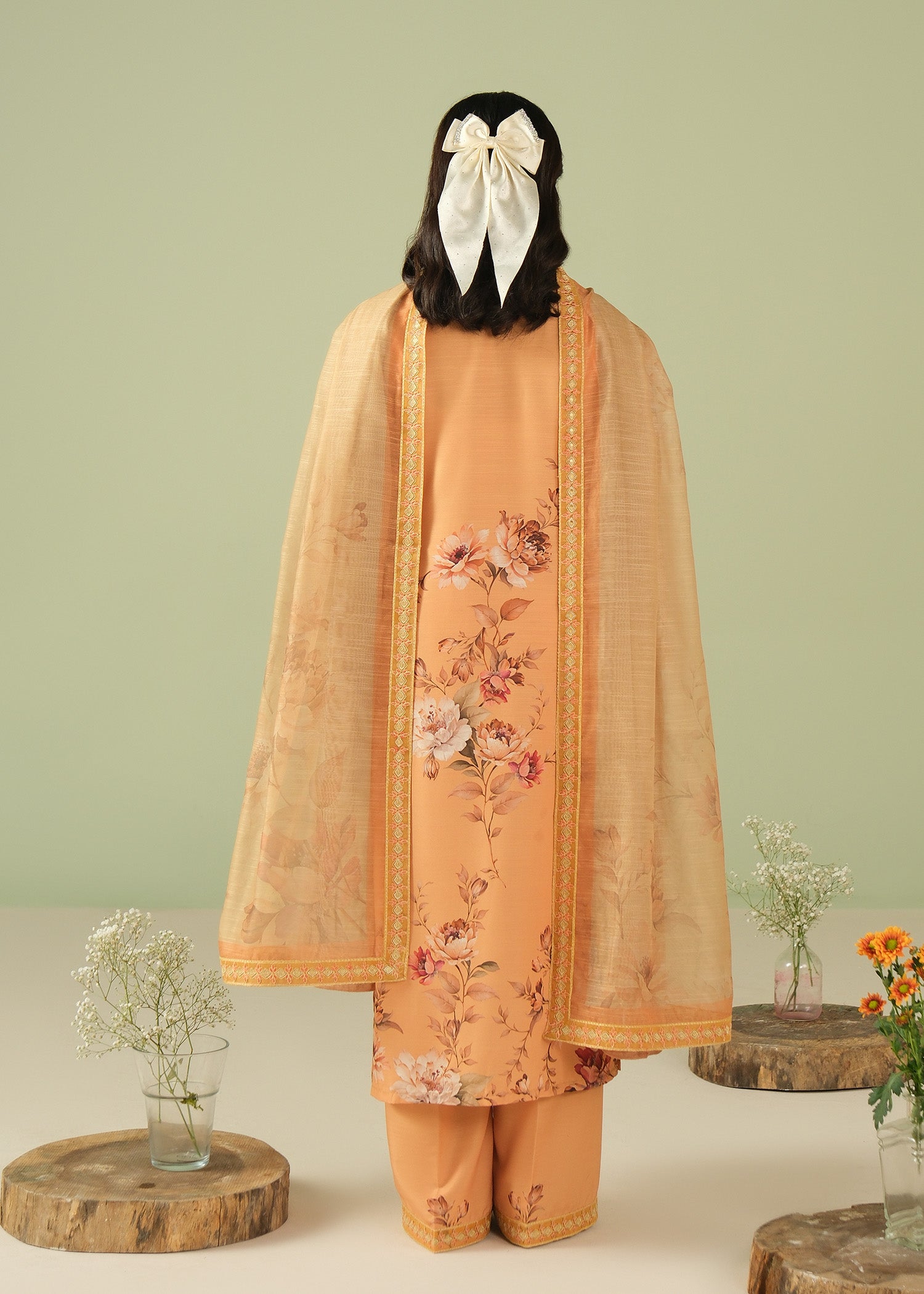 raw silk Kurta Set in Yellow-orange