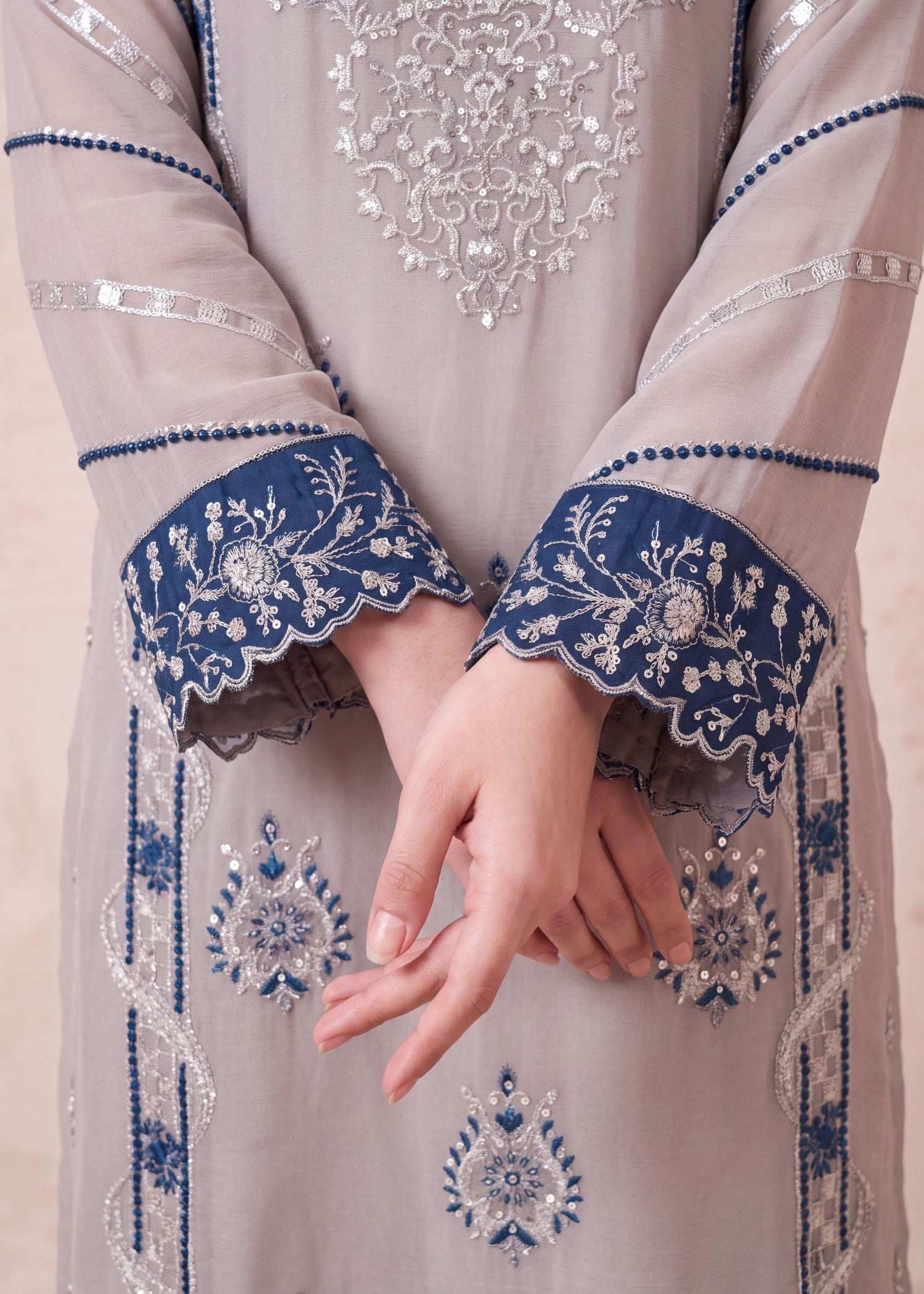 pk crinkle chiffon Kurta Set in Aegean blue, pastel grey