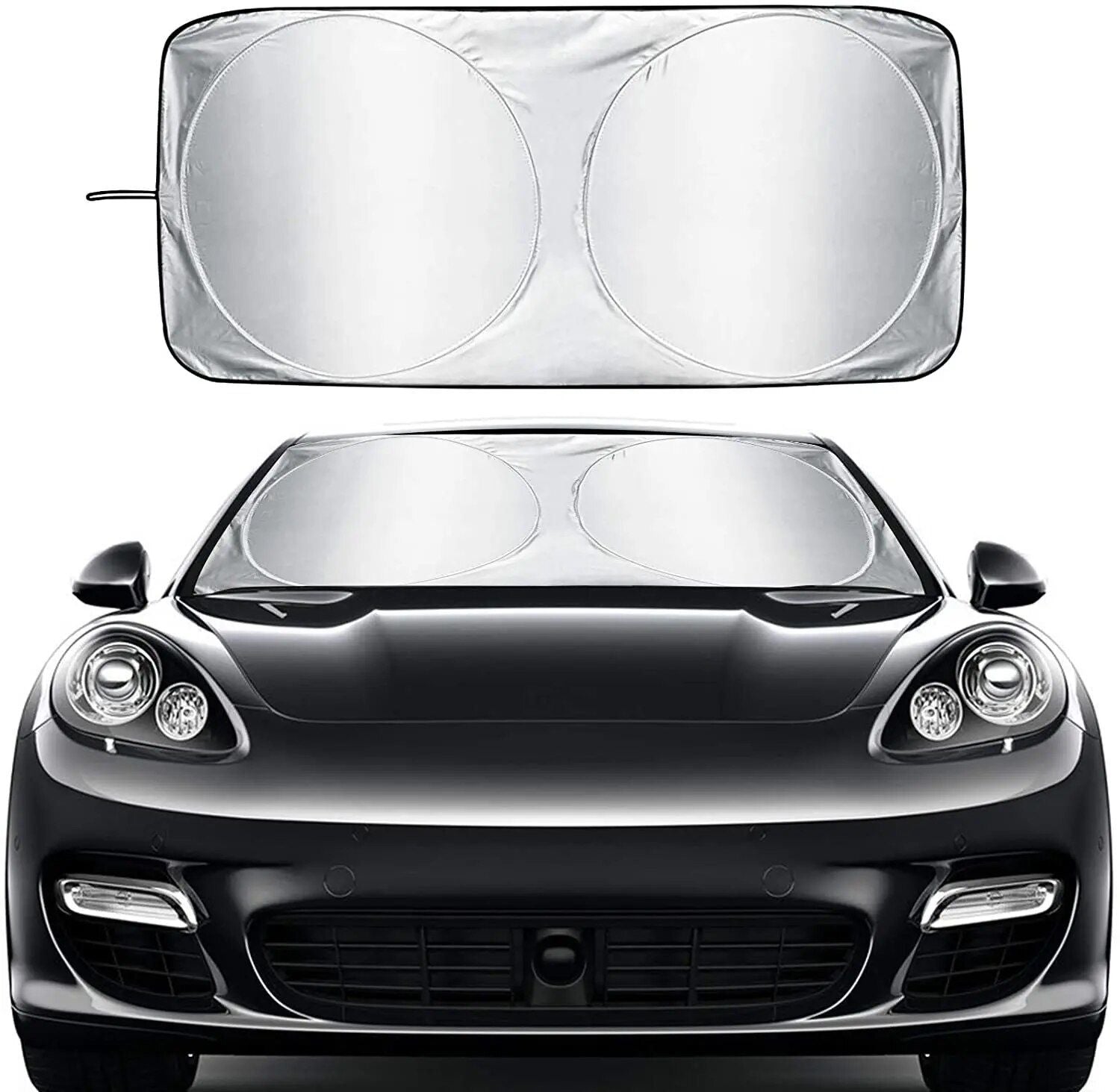 Compact Silver-Coated Car Sunshade – UV Heat Shield & Windscreen Protector