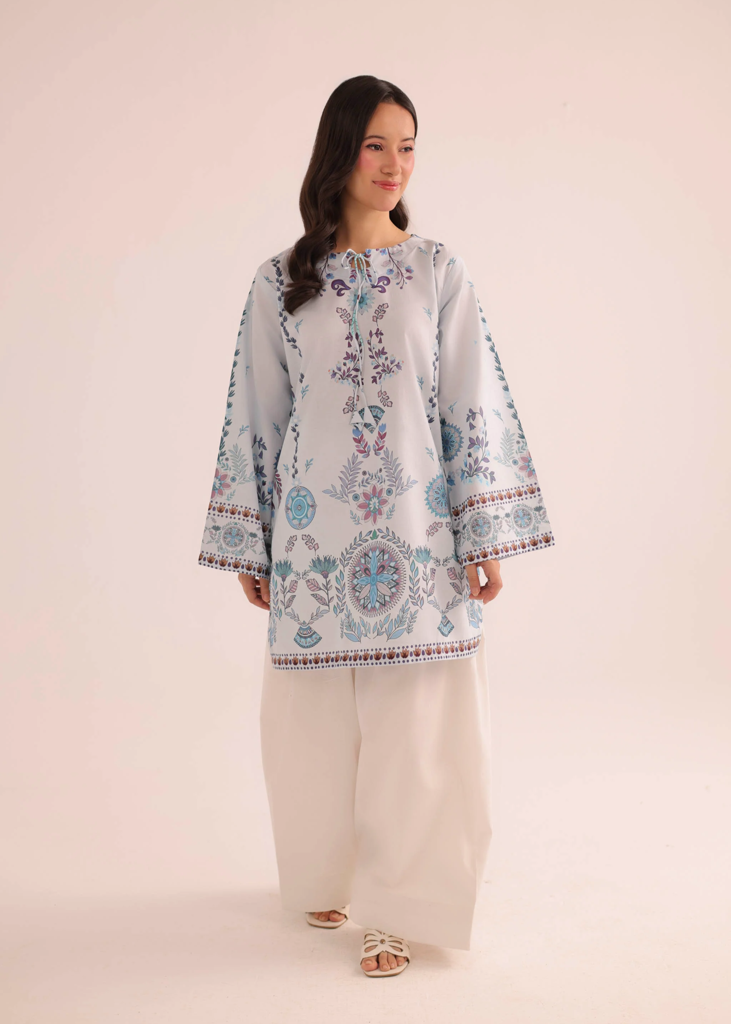 poly lawn Kurti in Ice blue