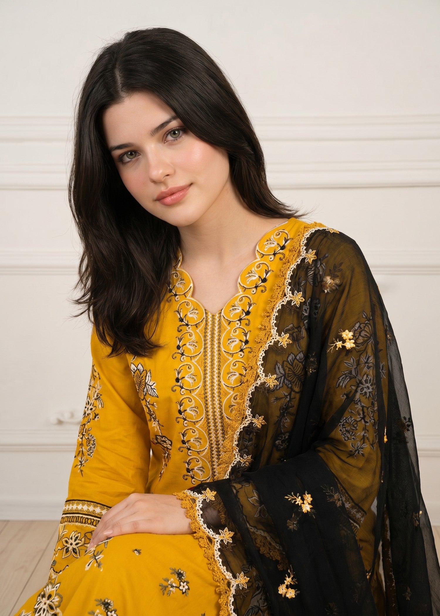 lawn cotton Kurta Set in Sunflower