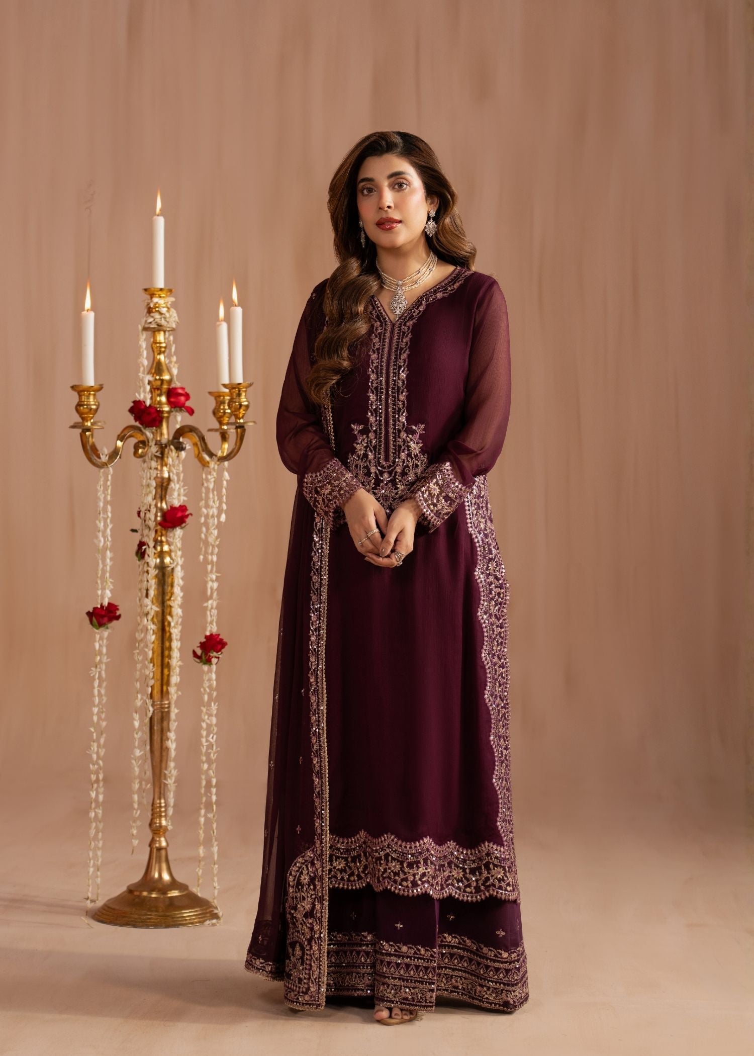 bemberg crinkle chiffon Kurta Set in Royal amethyst