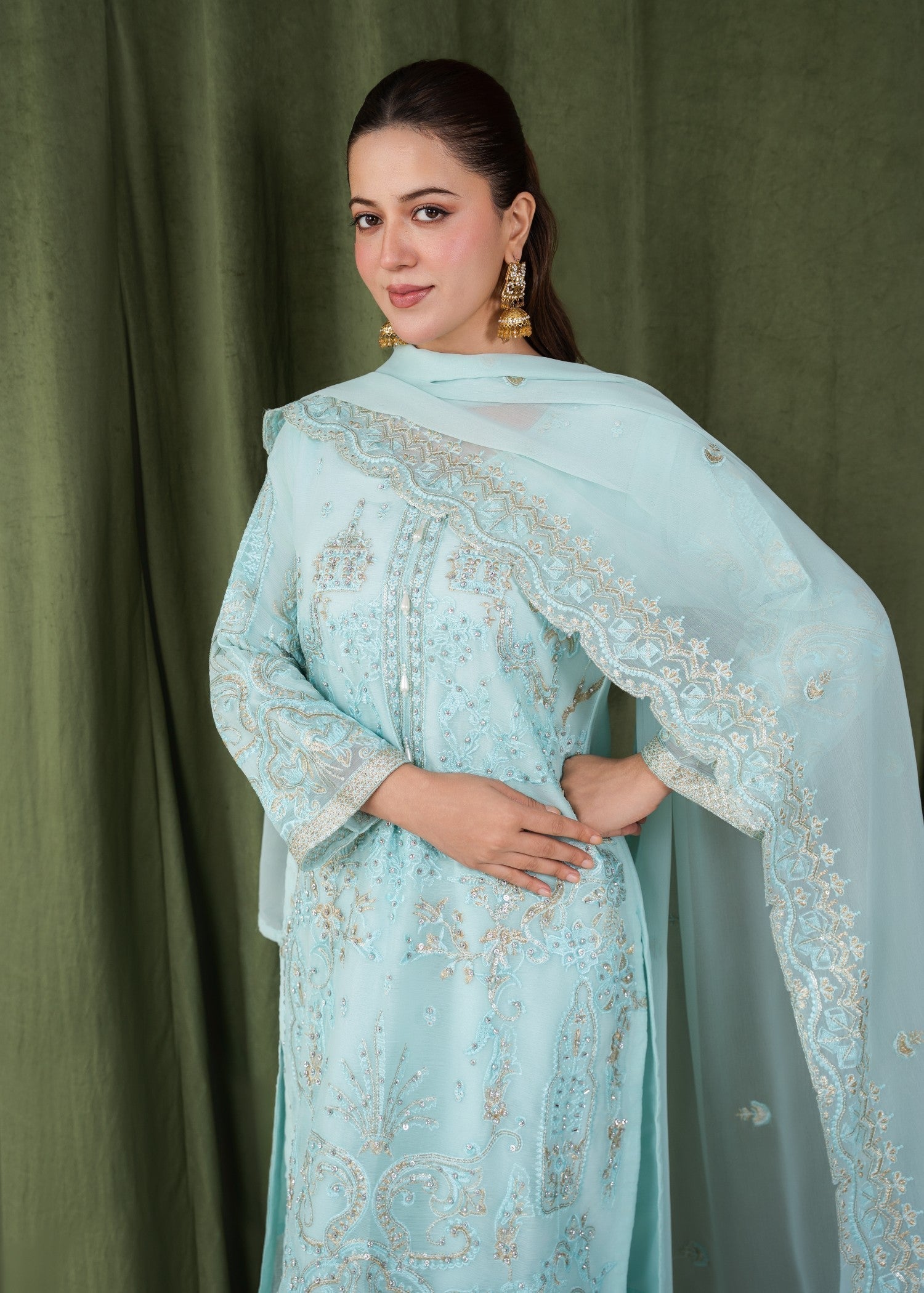 chiffon Gharara in Ice blue