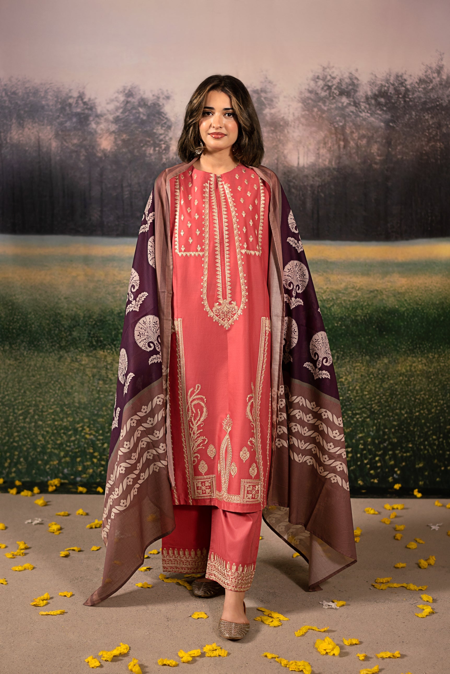 lawn Kurta Set in Salmon