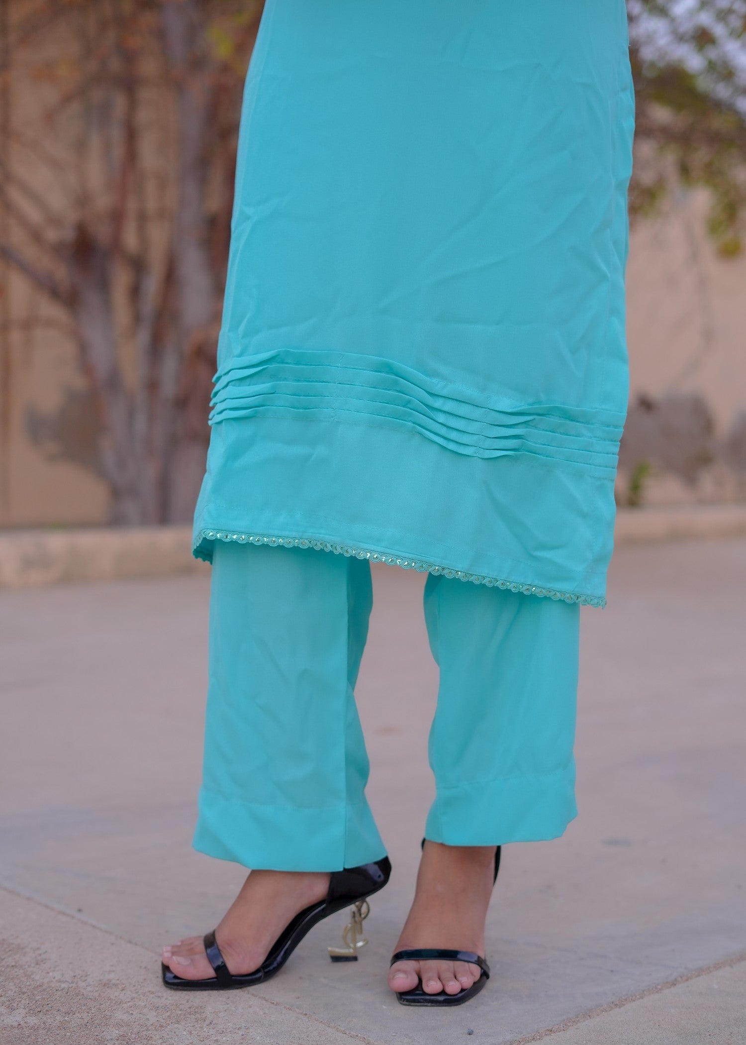 georgette Kurta Set in Aquamarine