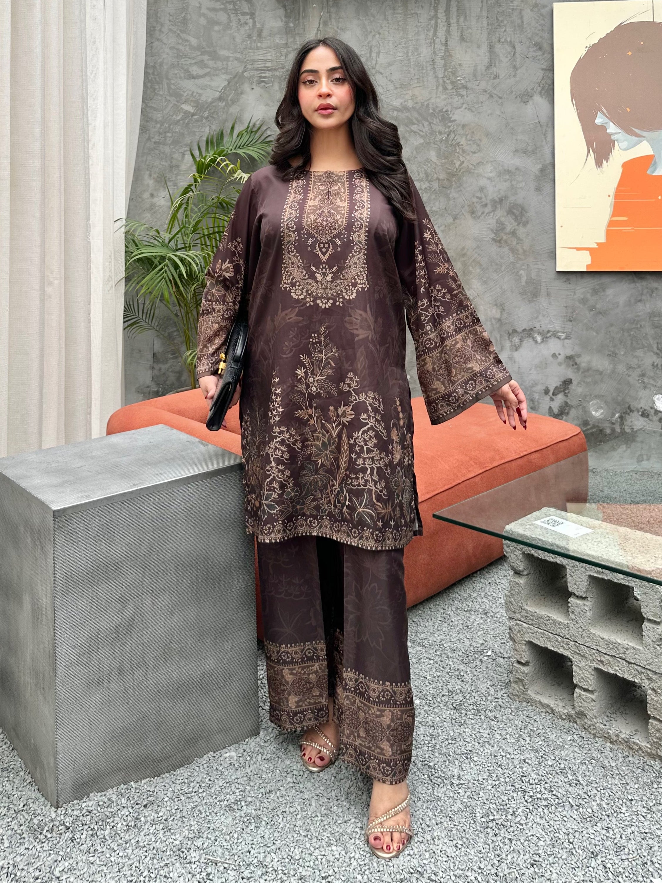 viscose raw silk Co Ord Sets in Dark brown