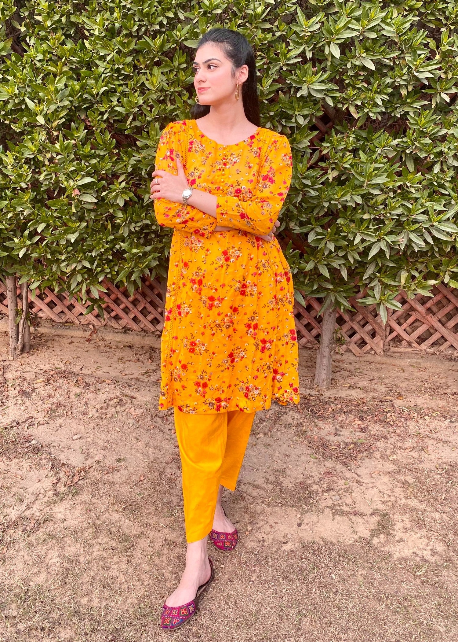 lawn Short Frock in Saffron
