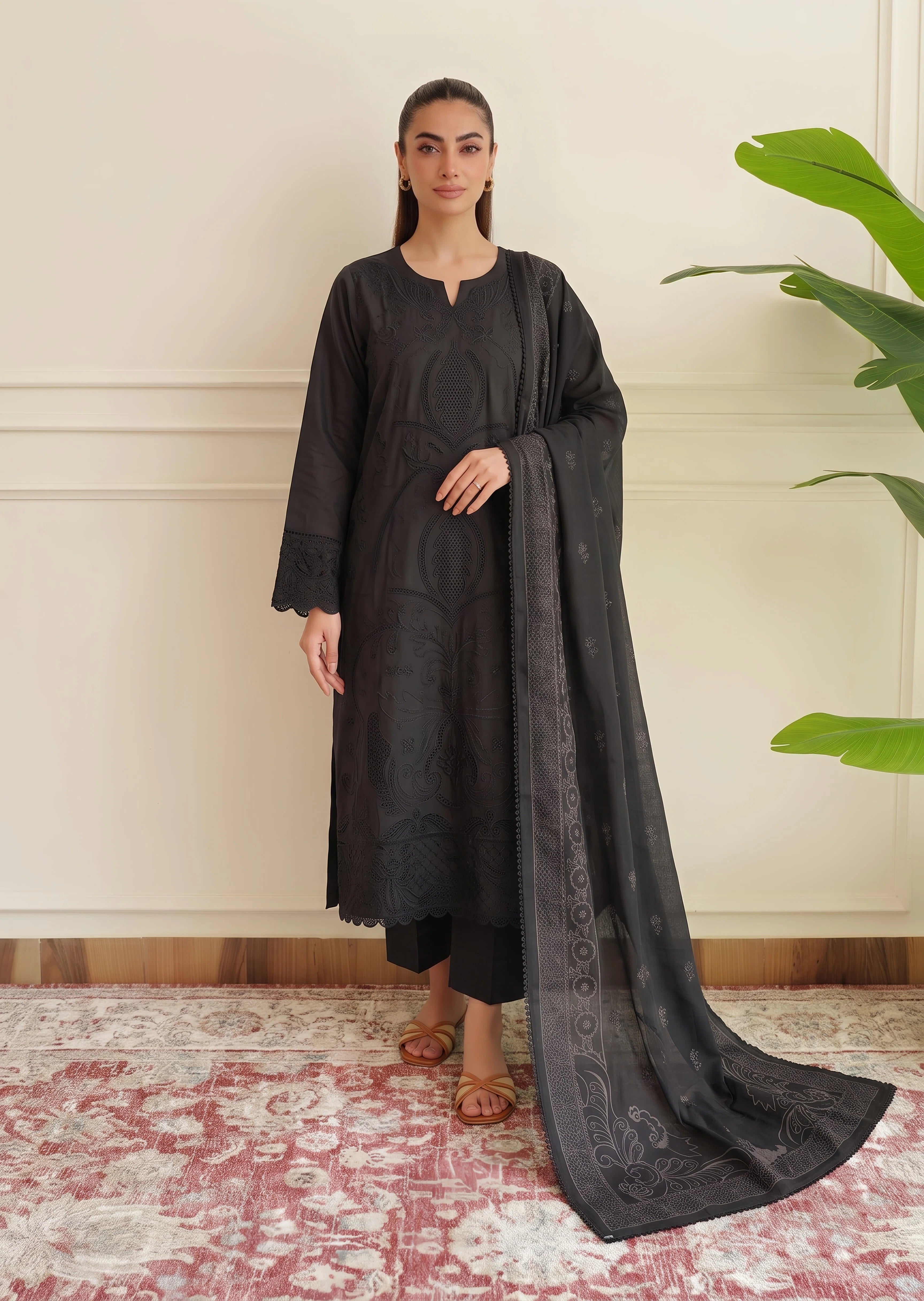 cotton linen Kurta Set in Black