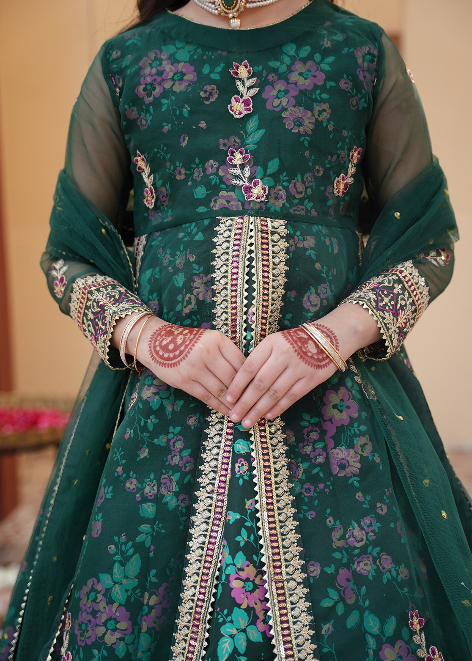 silk Pishwas in Forest green