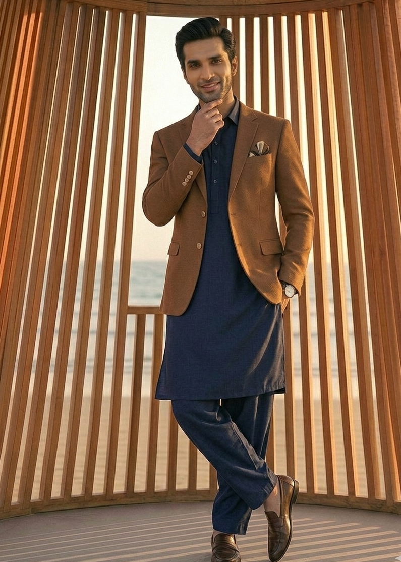wool viscose Blazer in Tan brown