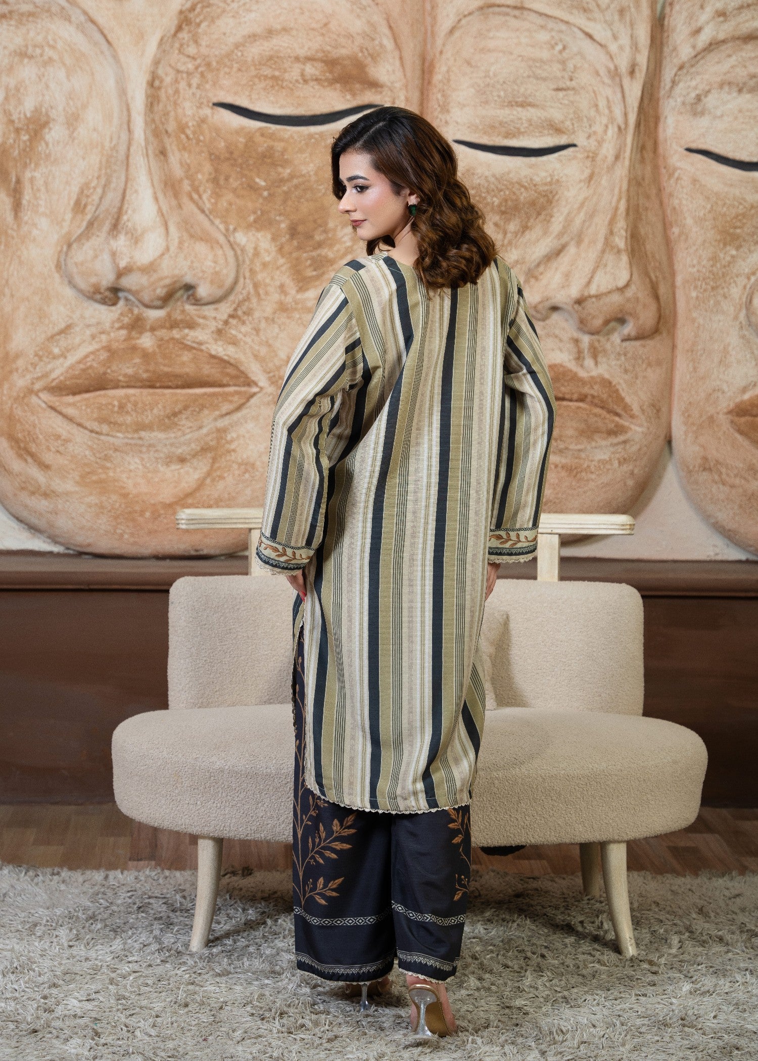 poly viscose Kurta Set in Beige, olive green, deep black