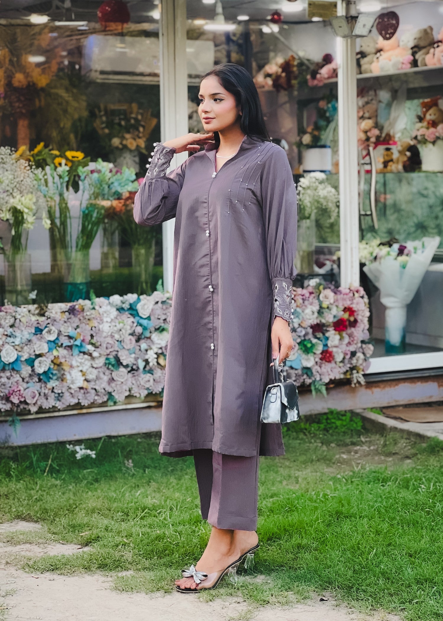 textured grip Kurta Set in Heathered lilac