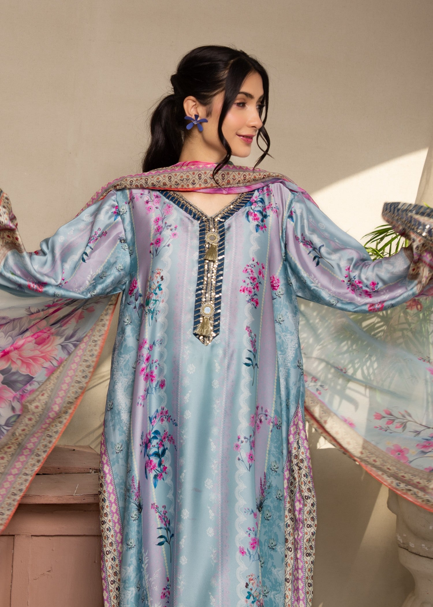 silk charmeuse Kaftan in Multi