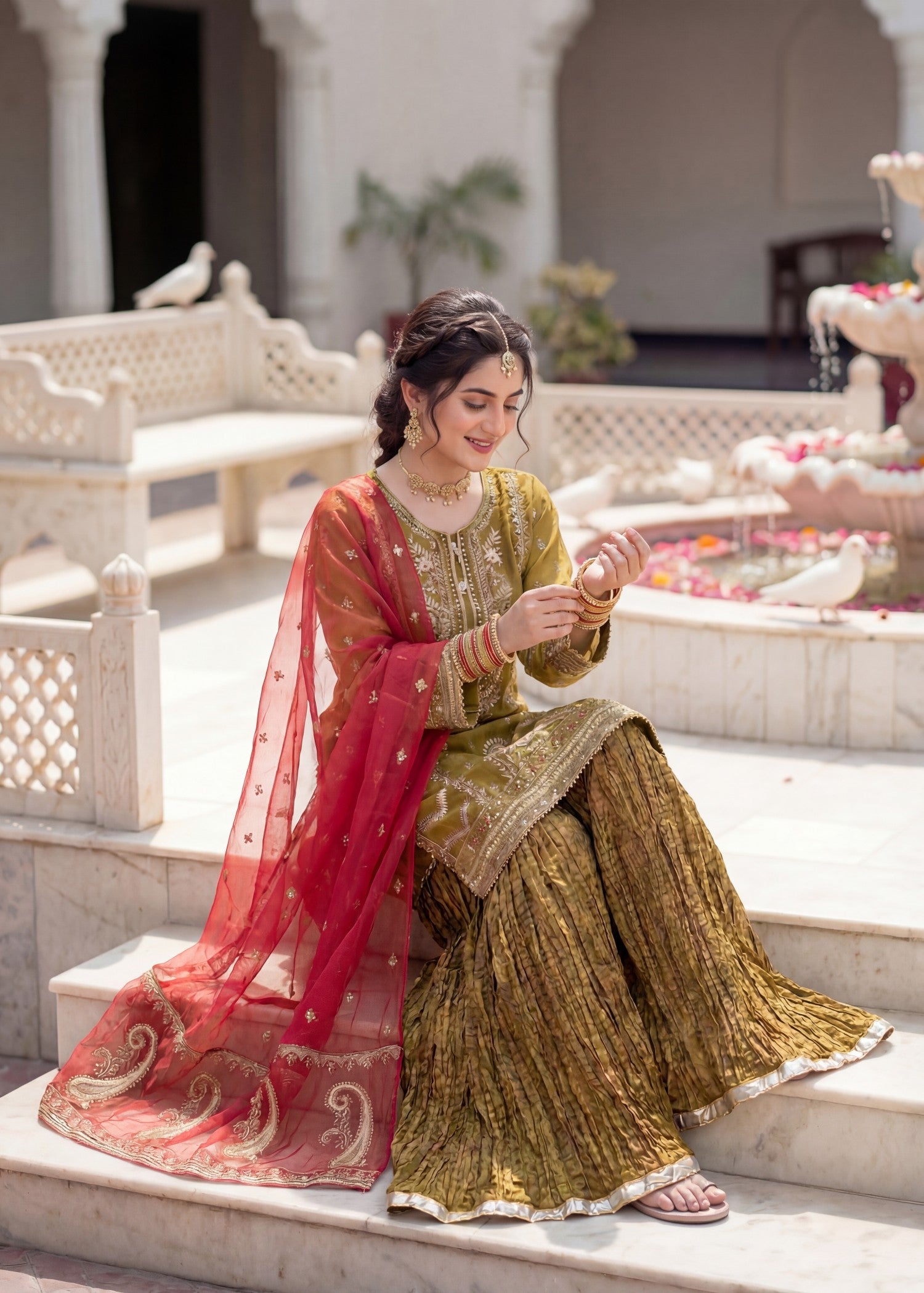 organza Sharara in Olive green