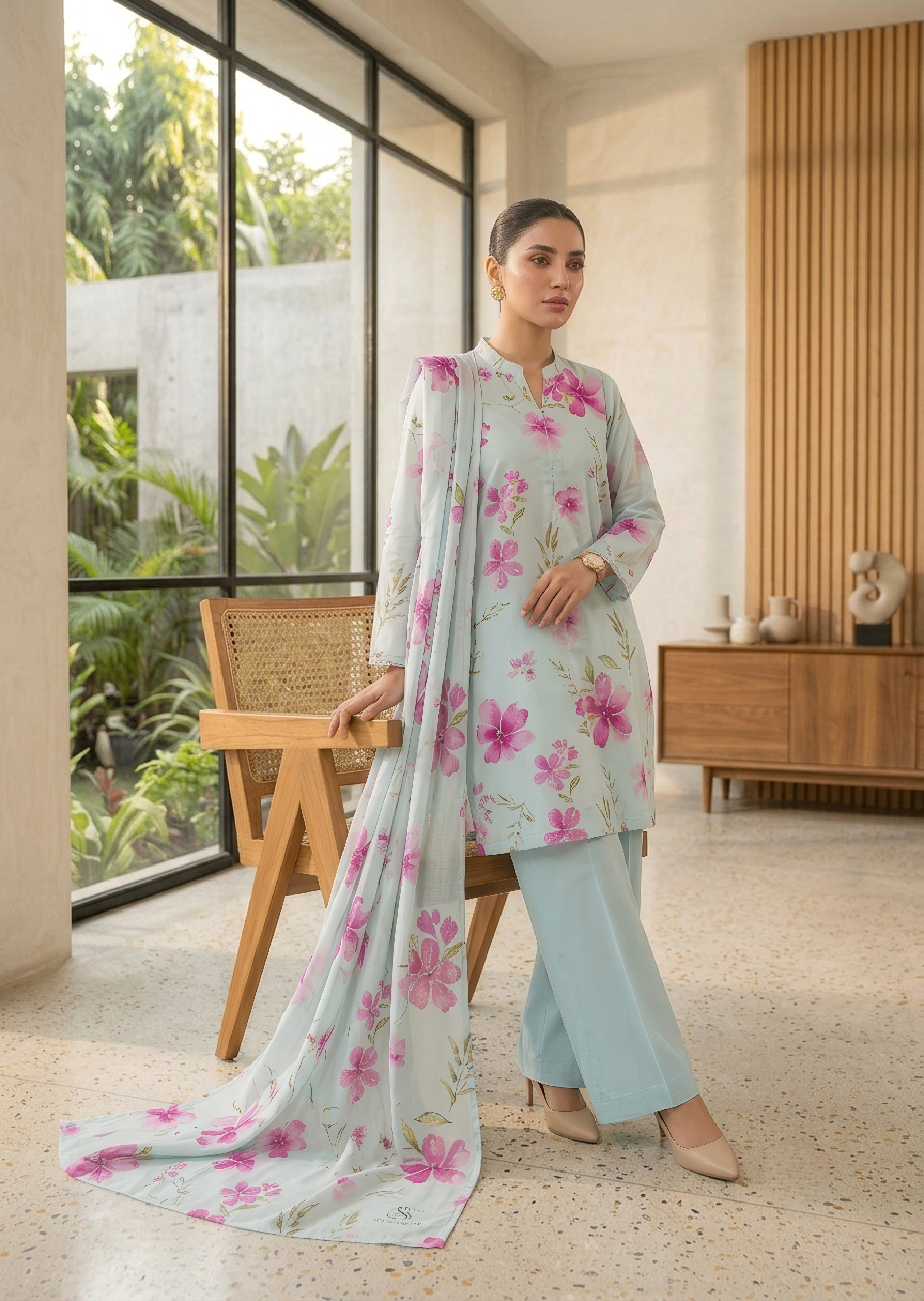 cotton Kurta Set in Powder blue
