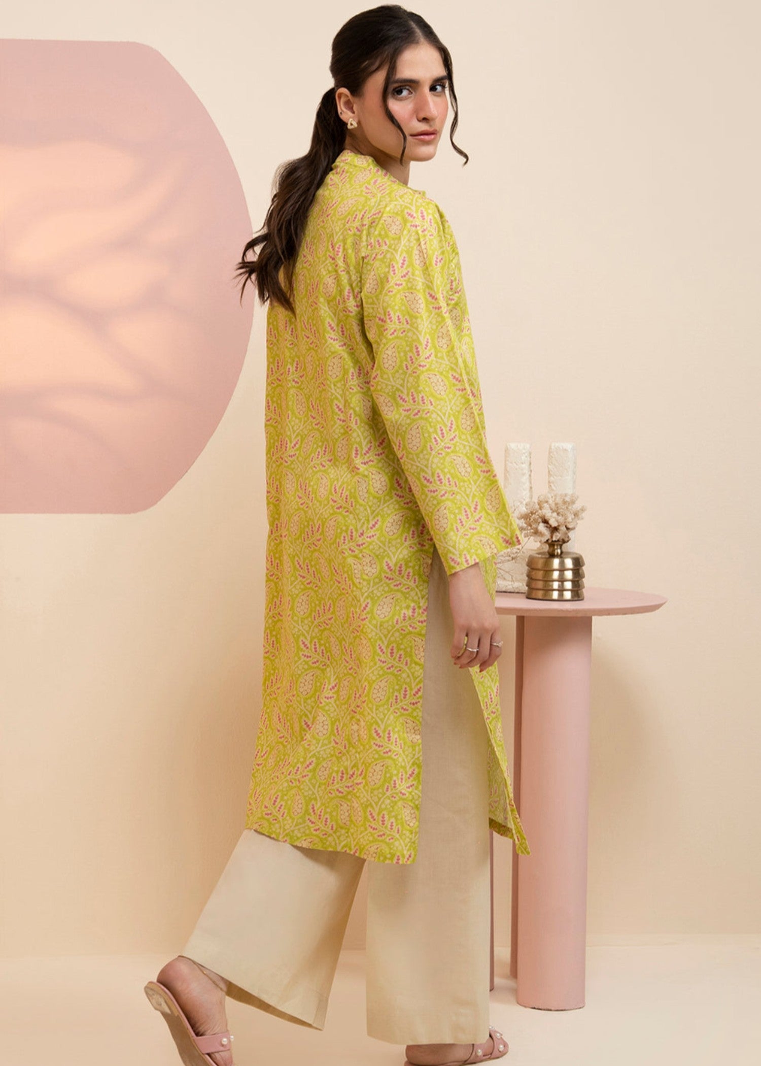lawn Kurti in Yellow green