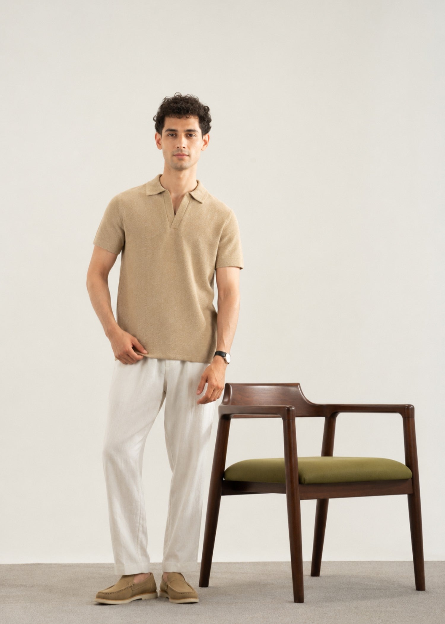 cotton Polo Shirt in Sand brown