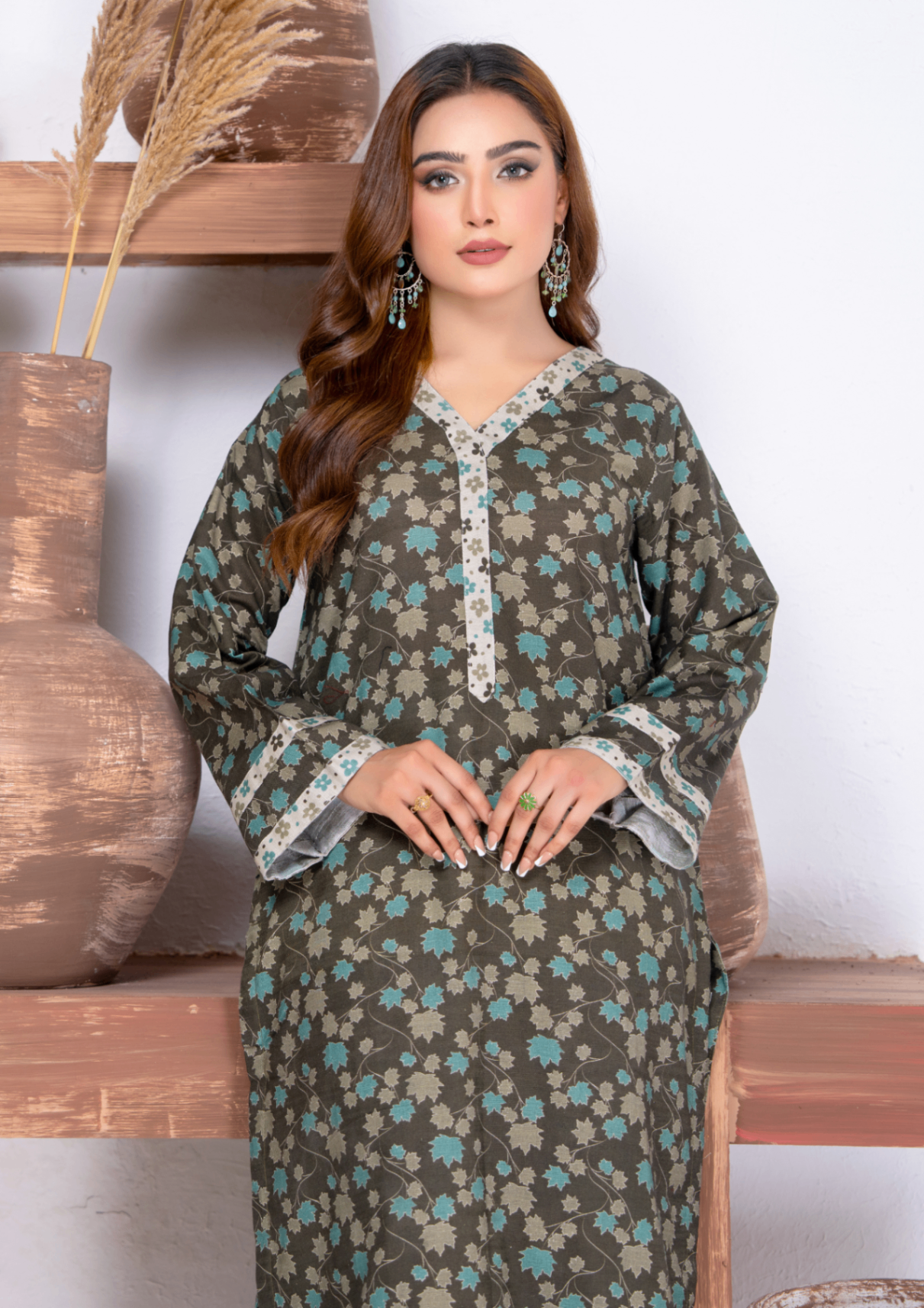 slub khaddar Kurta Set in Army green