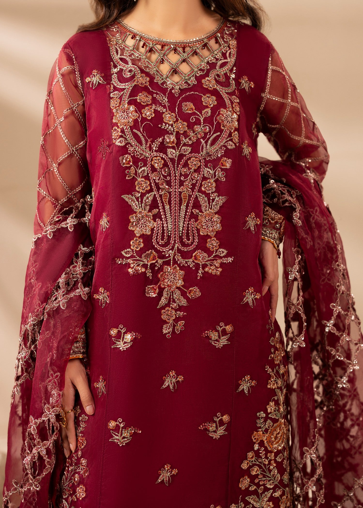organza Sharara in Maroon