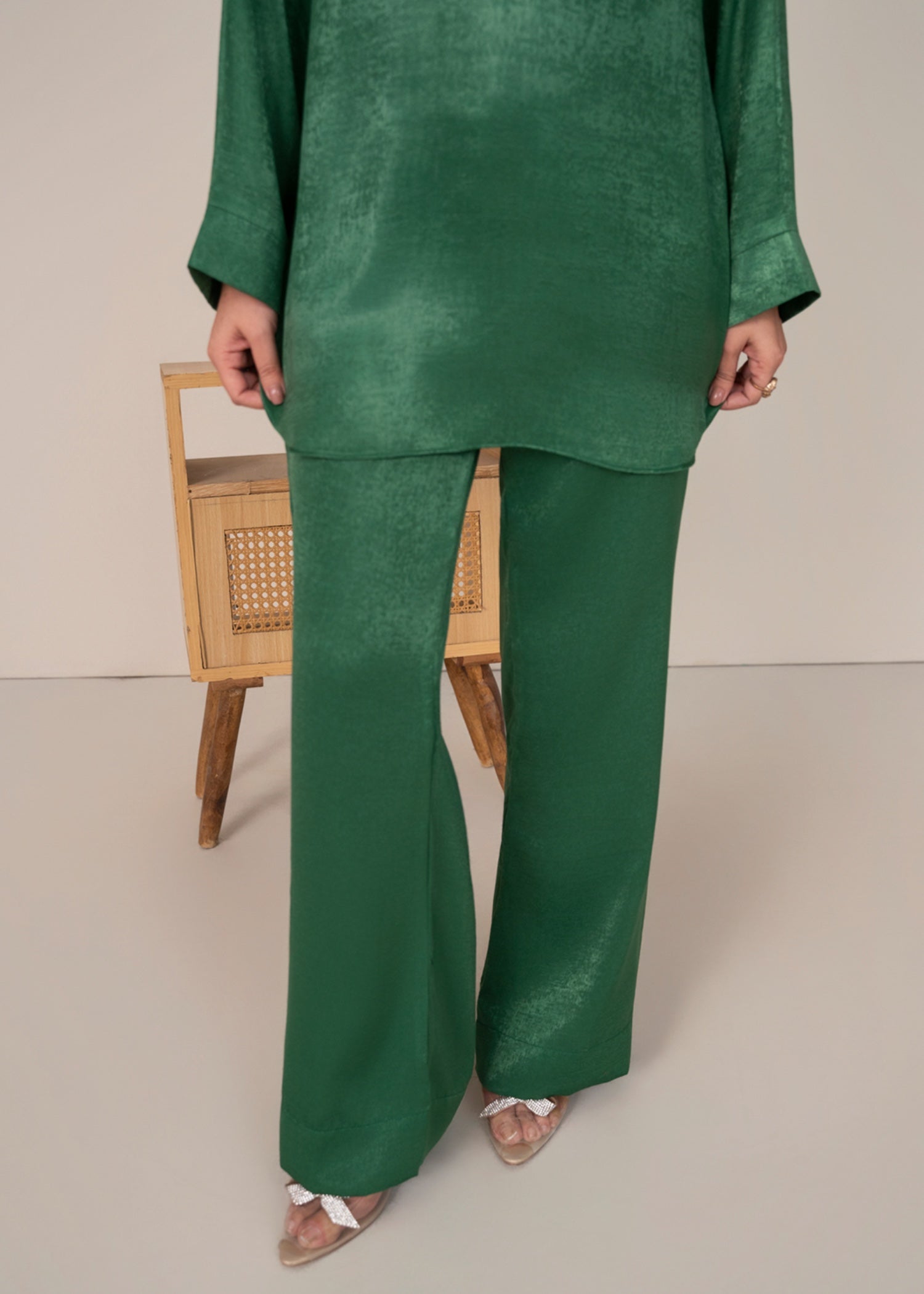 silk satin velvet Co ord Sets in Jade green