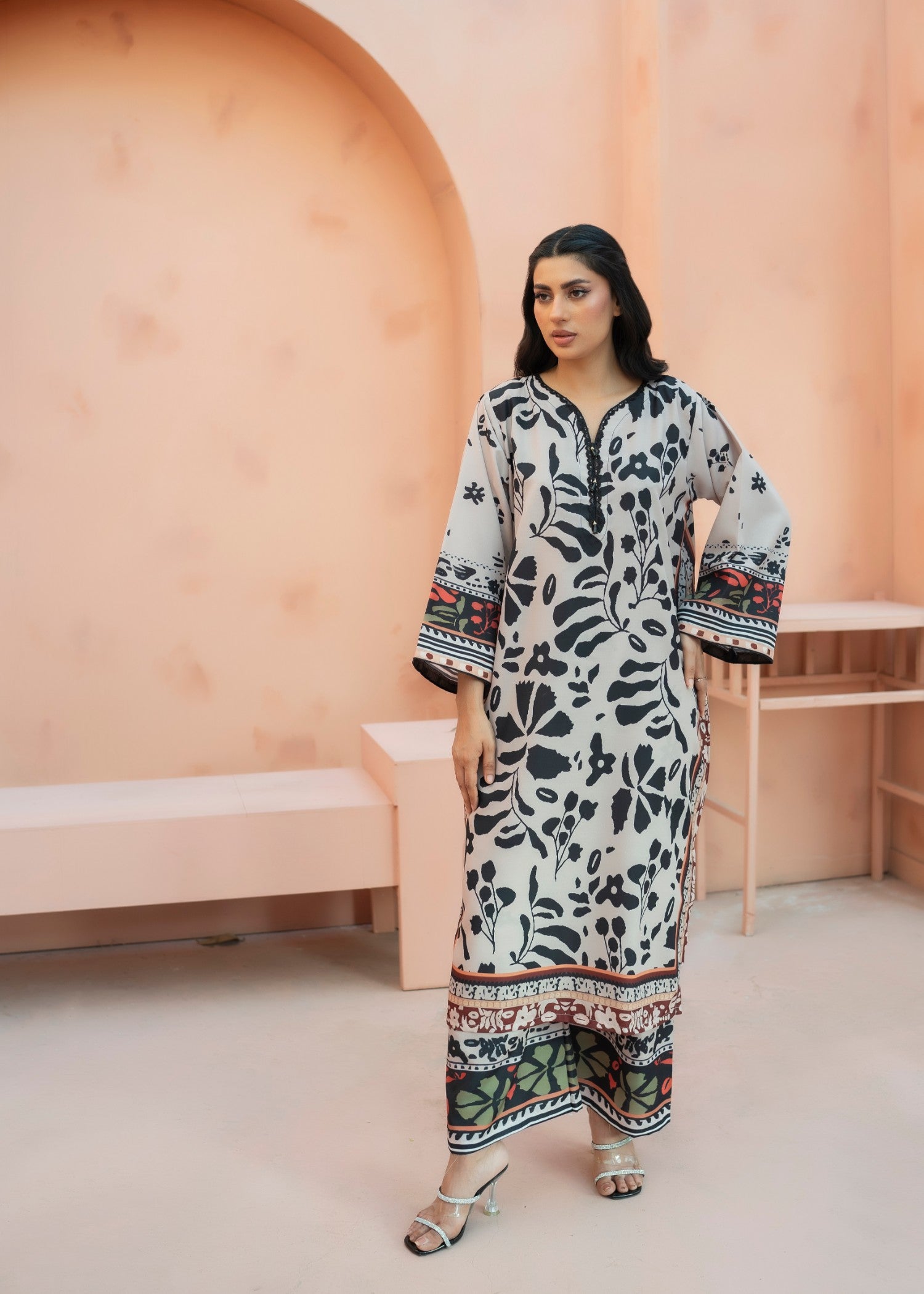poly lawn Co Ord Sets in Black, off-white