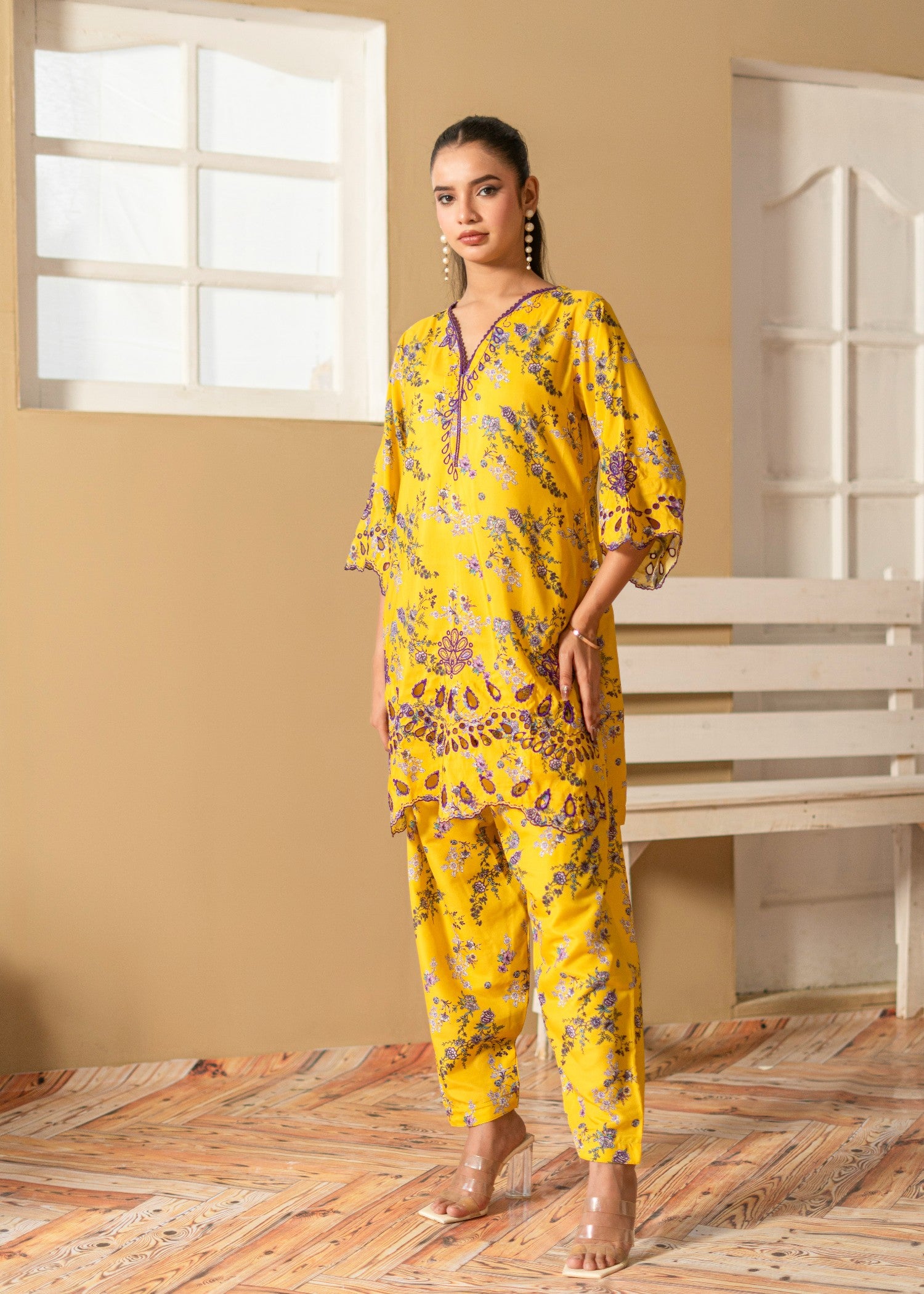 polyester crepe Co Ord Sets in Mustard