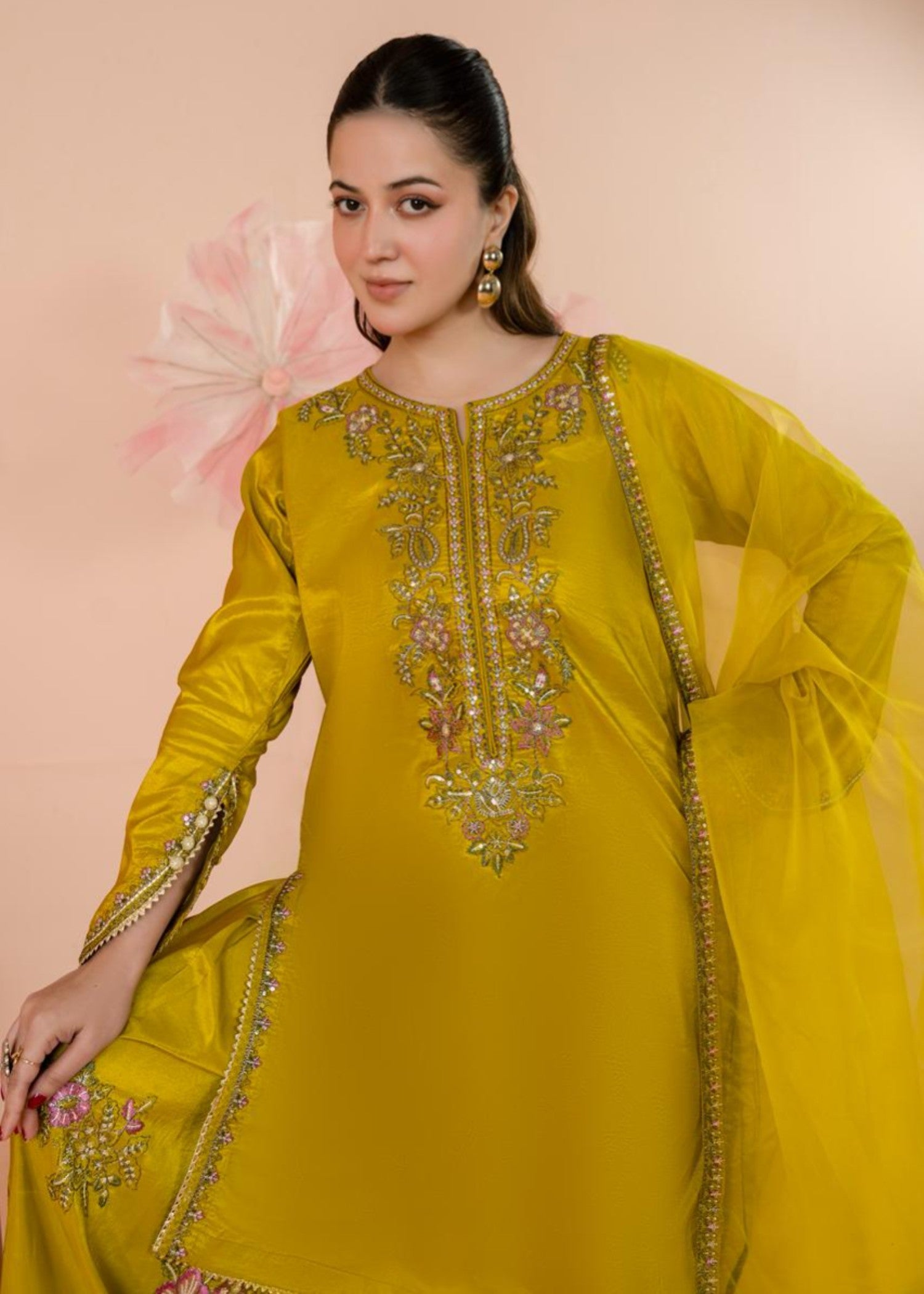 silk Kurta Set in Pear