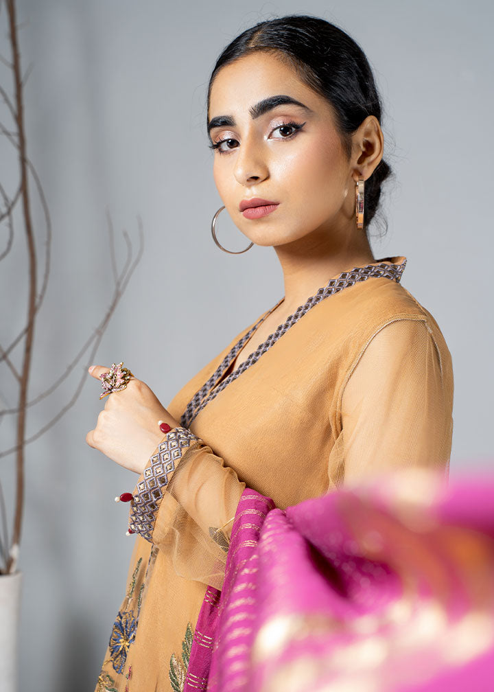 net Kurta Set in Mustard