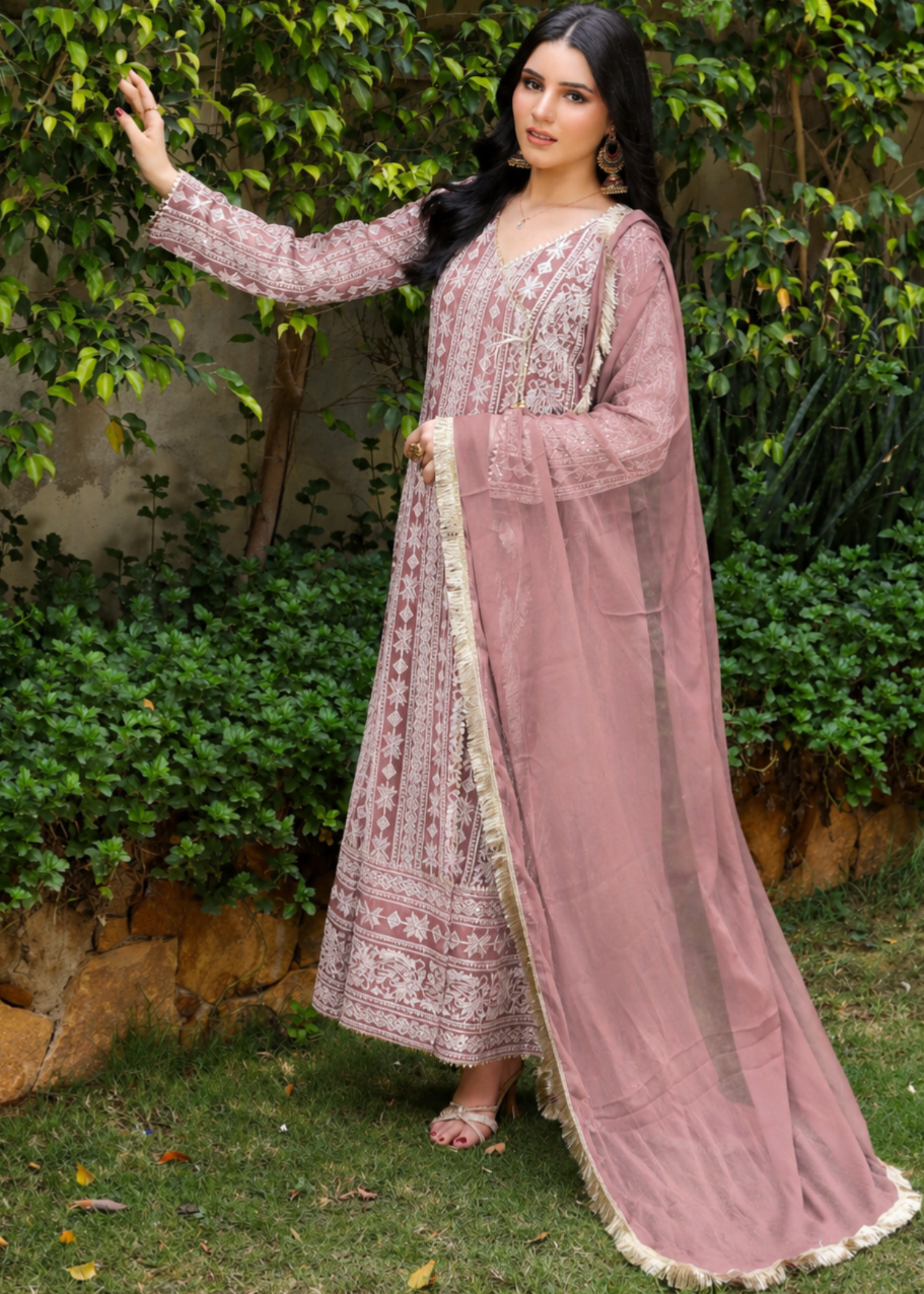 chiffon Angrakha in Melon pink
