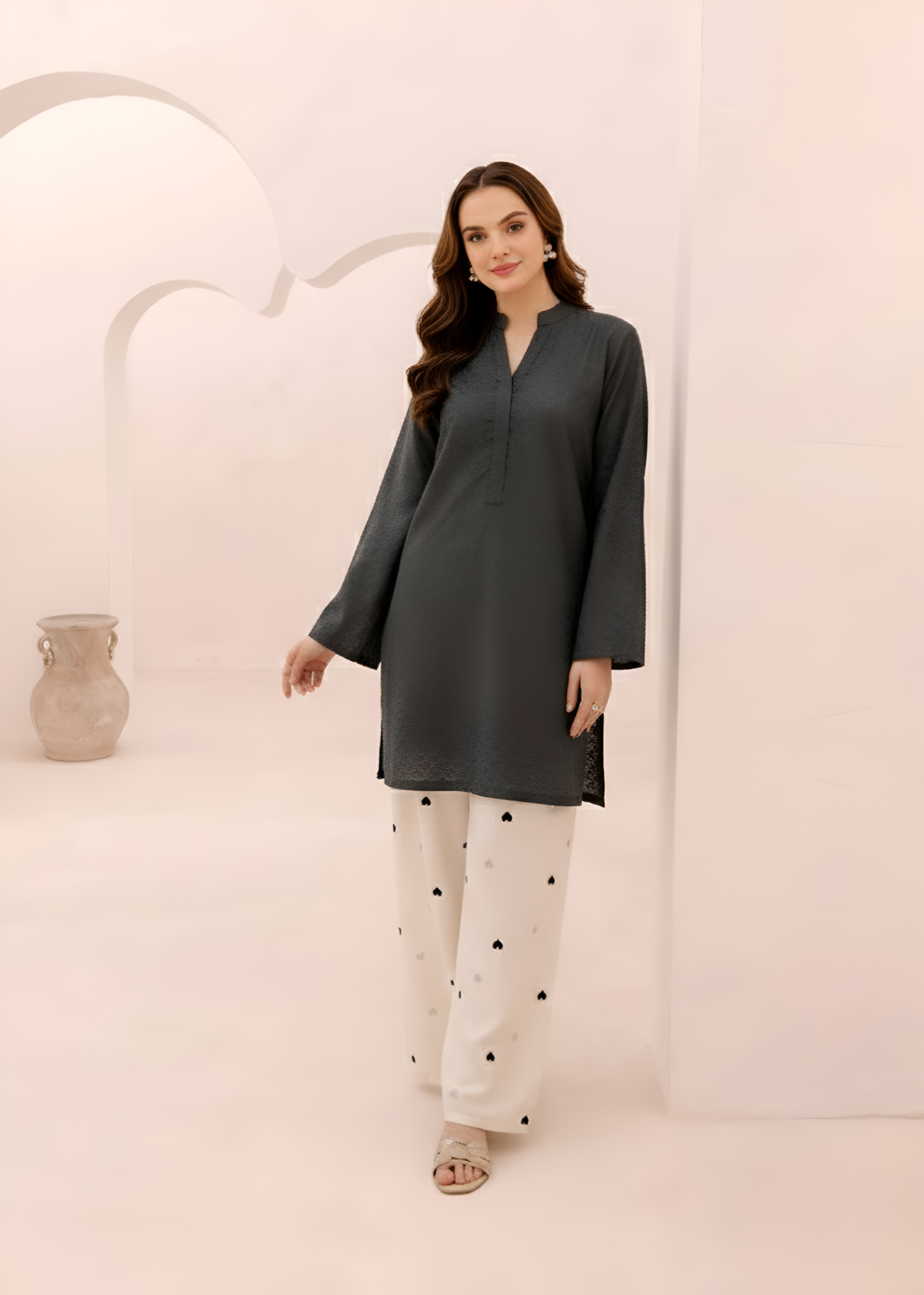 linen Kurta Set in Grey