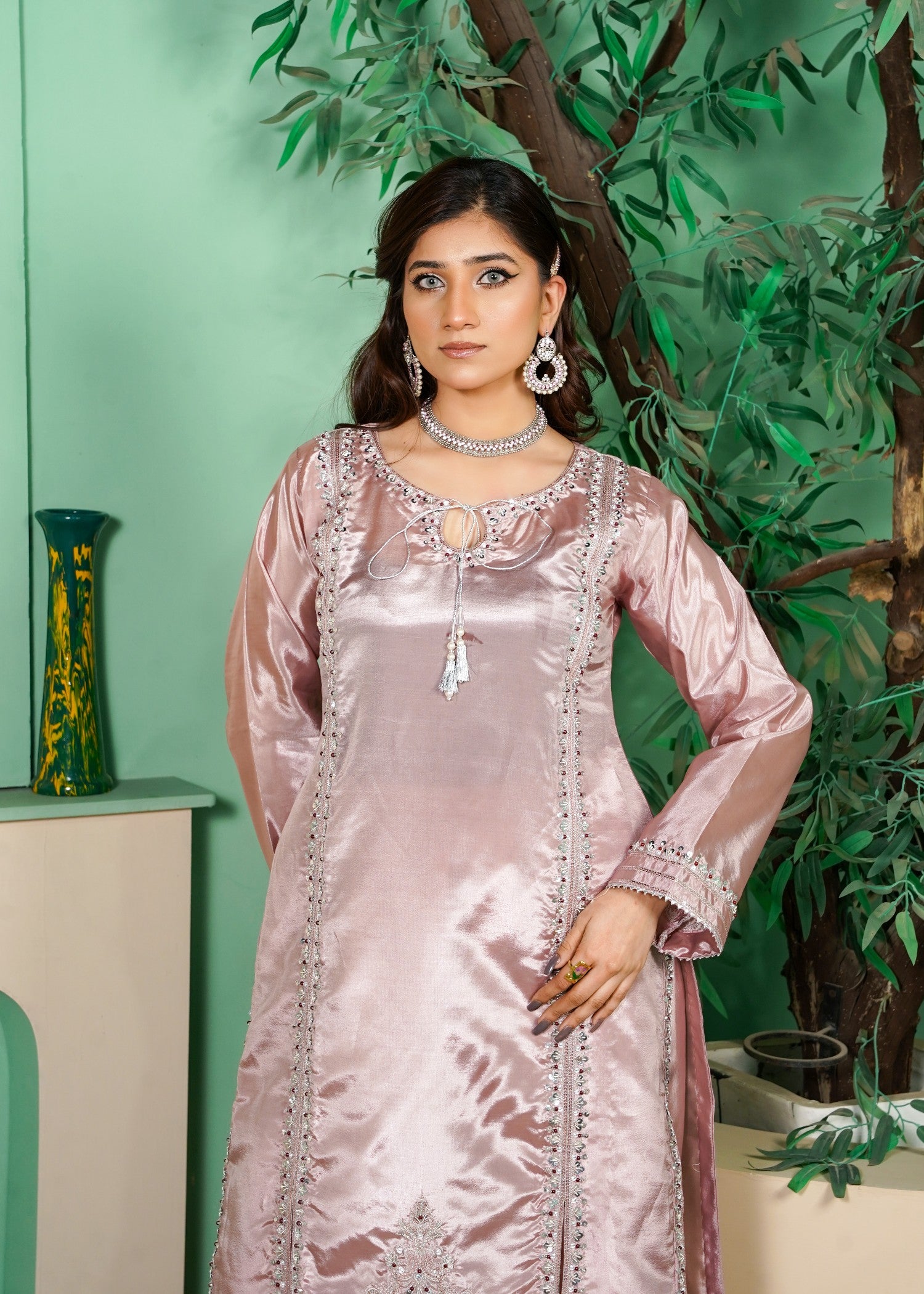 kattan silk Kurta Set in Mauve pink