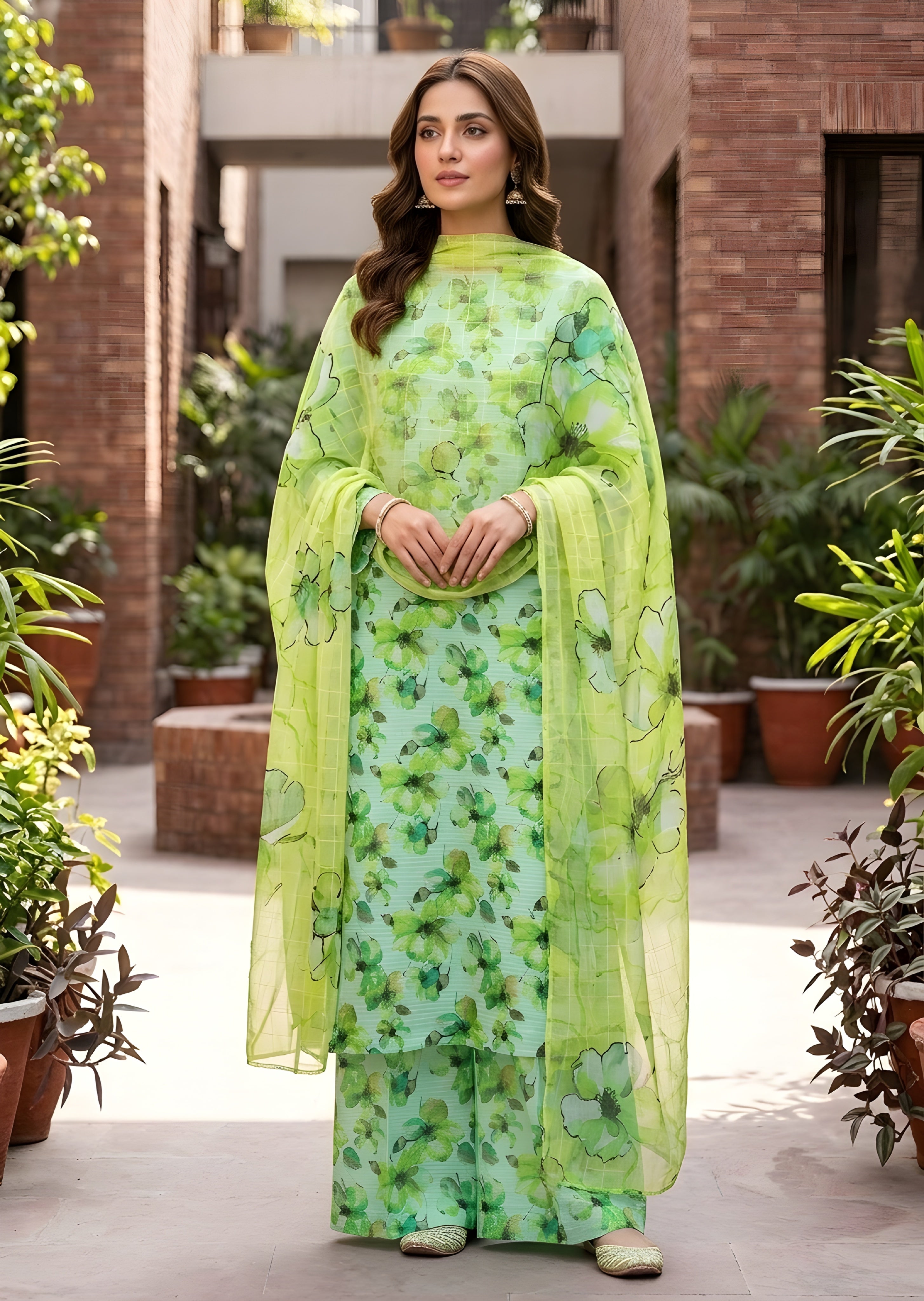 slub linen Unstitched in Mint green