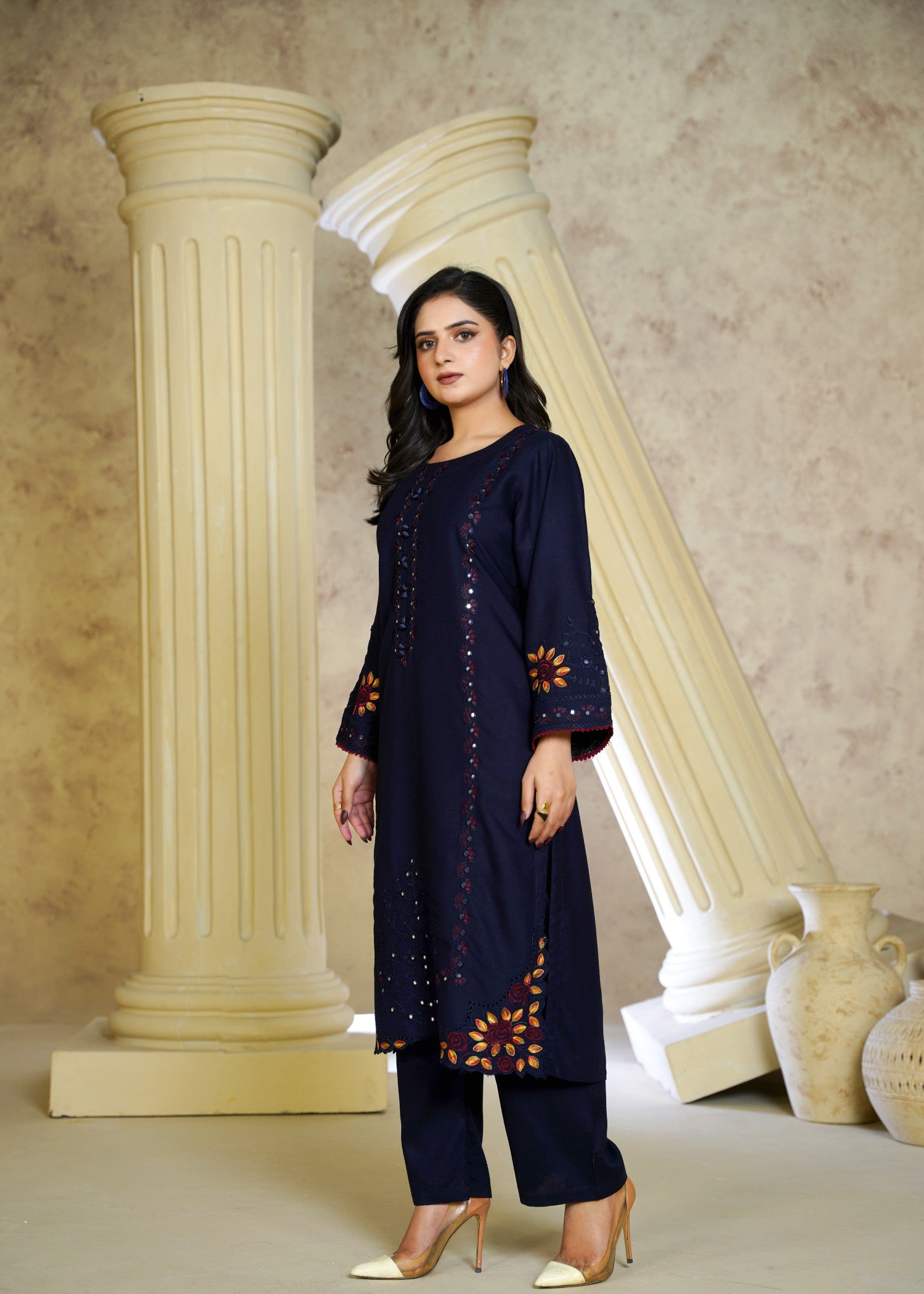 linen chambray Kurta Set in Navy blue