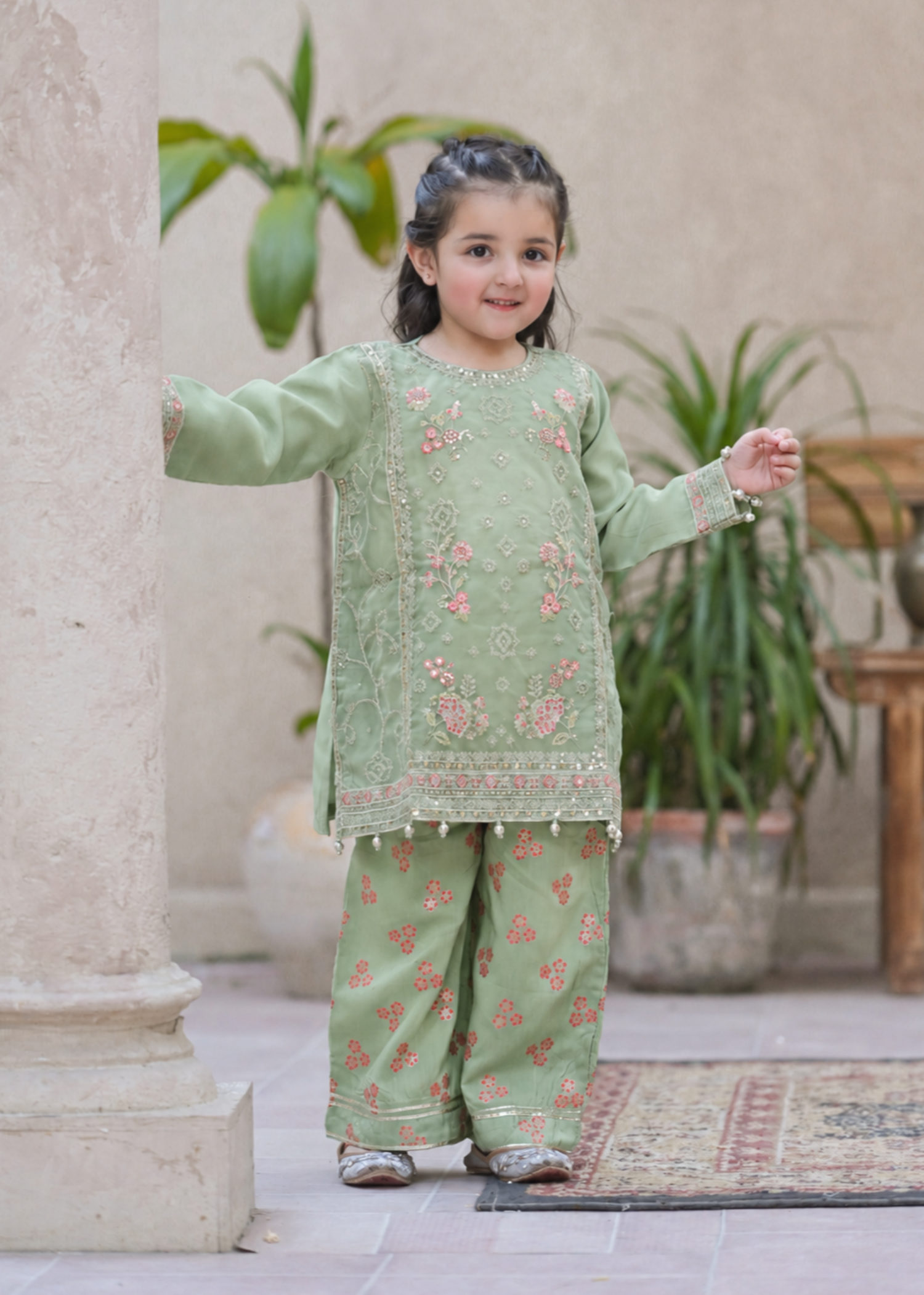 organza Kurta Set in Tea green