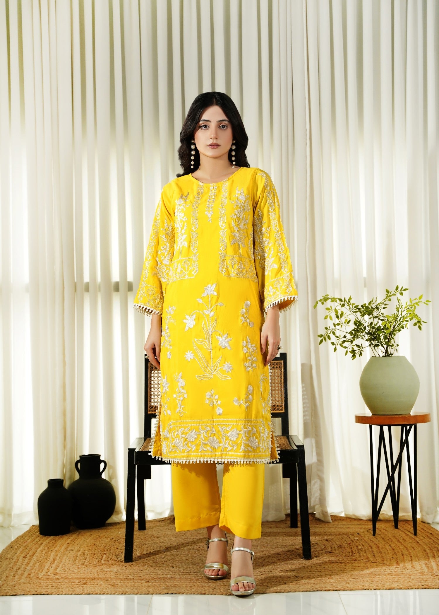 cotton Kurta Set in Yellow