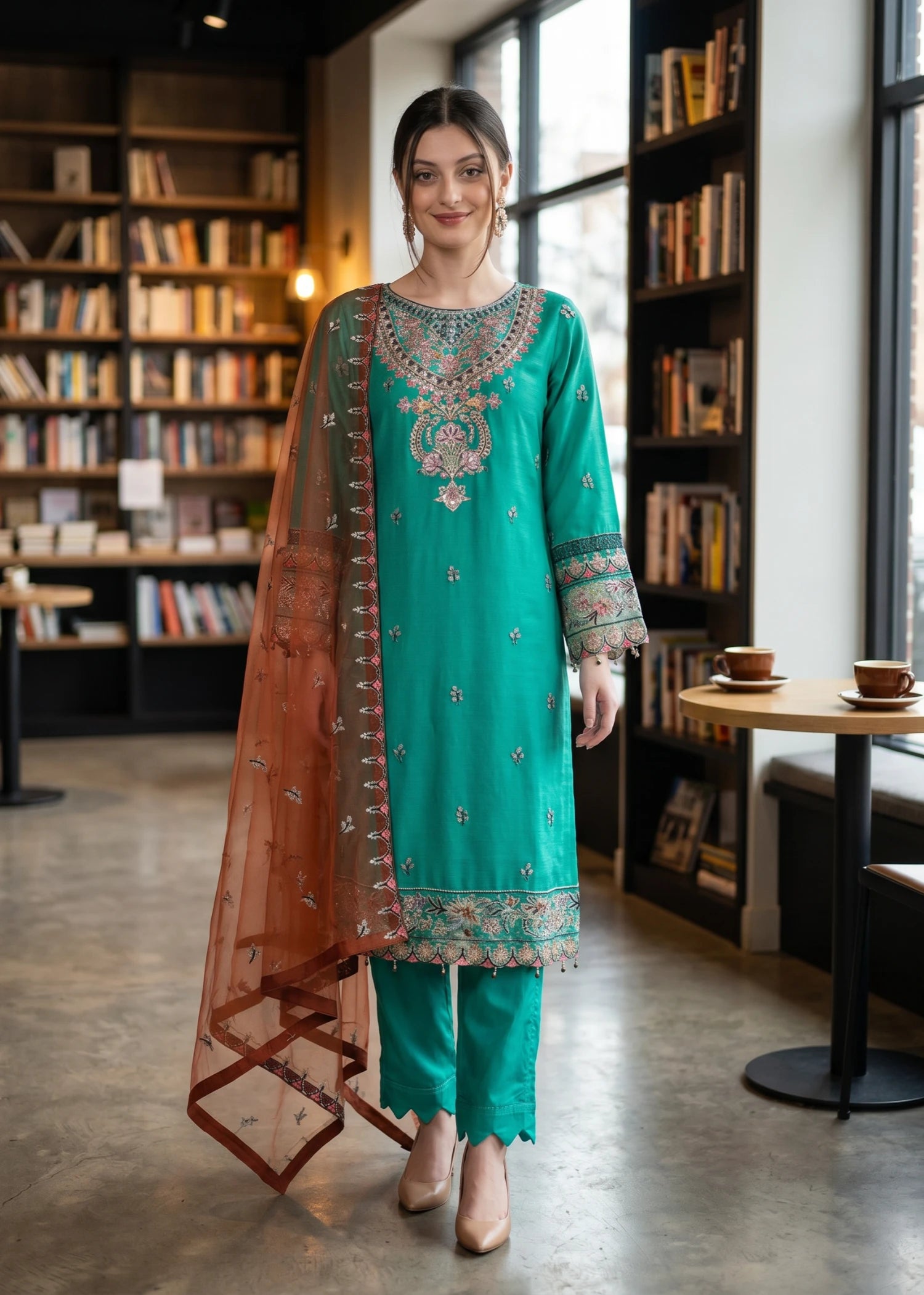 chiffon Kurta Set in Pacific blue