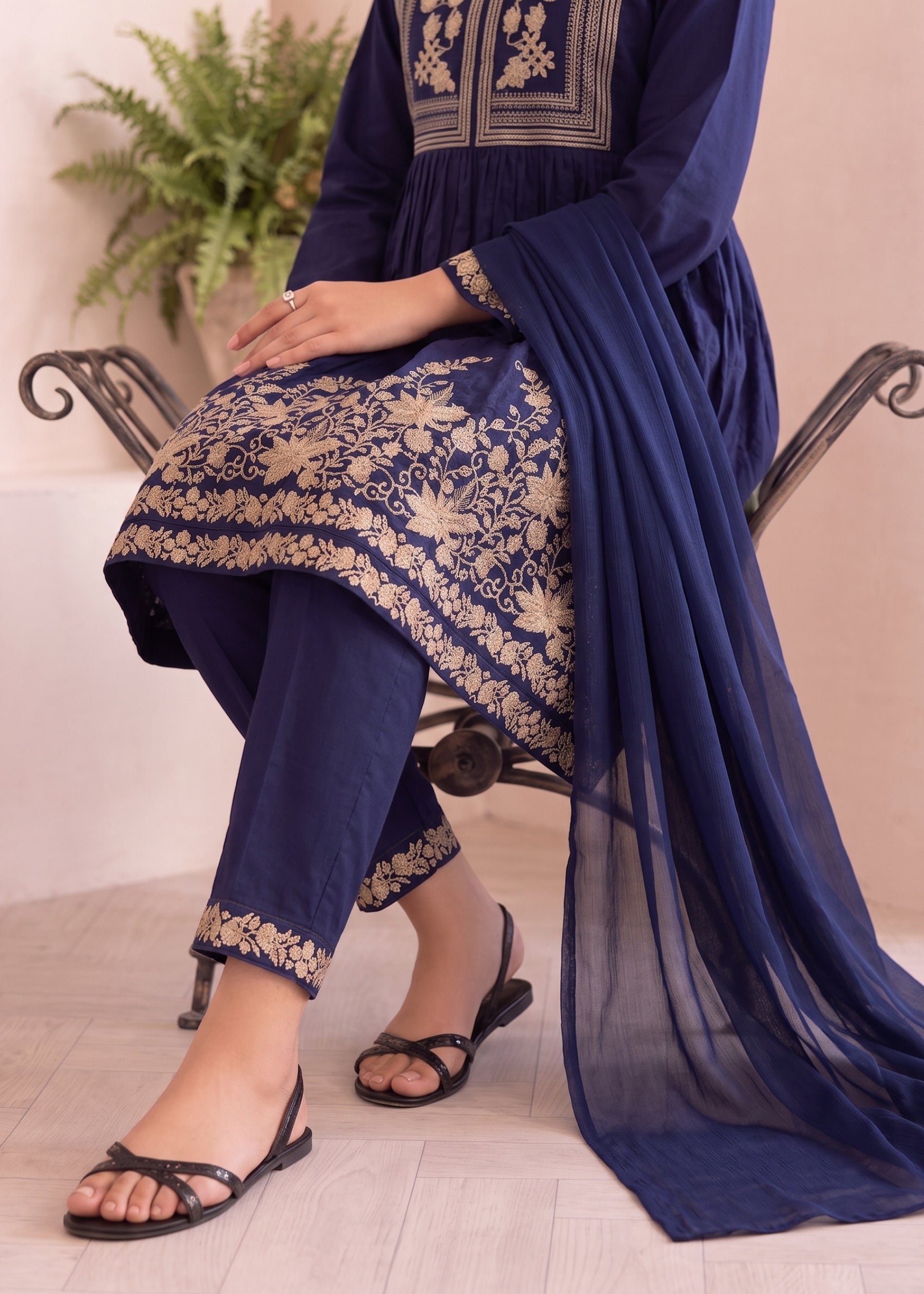 linen Short Frock in Navy blue