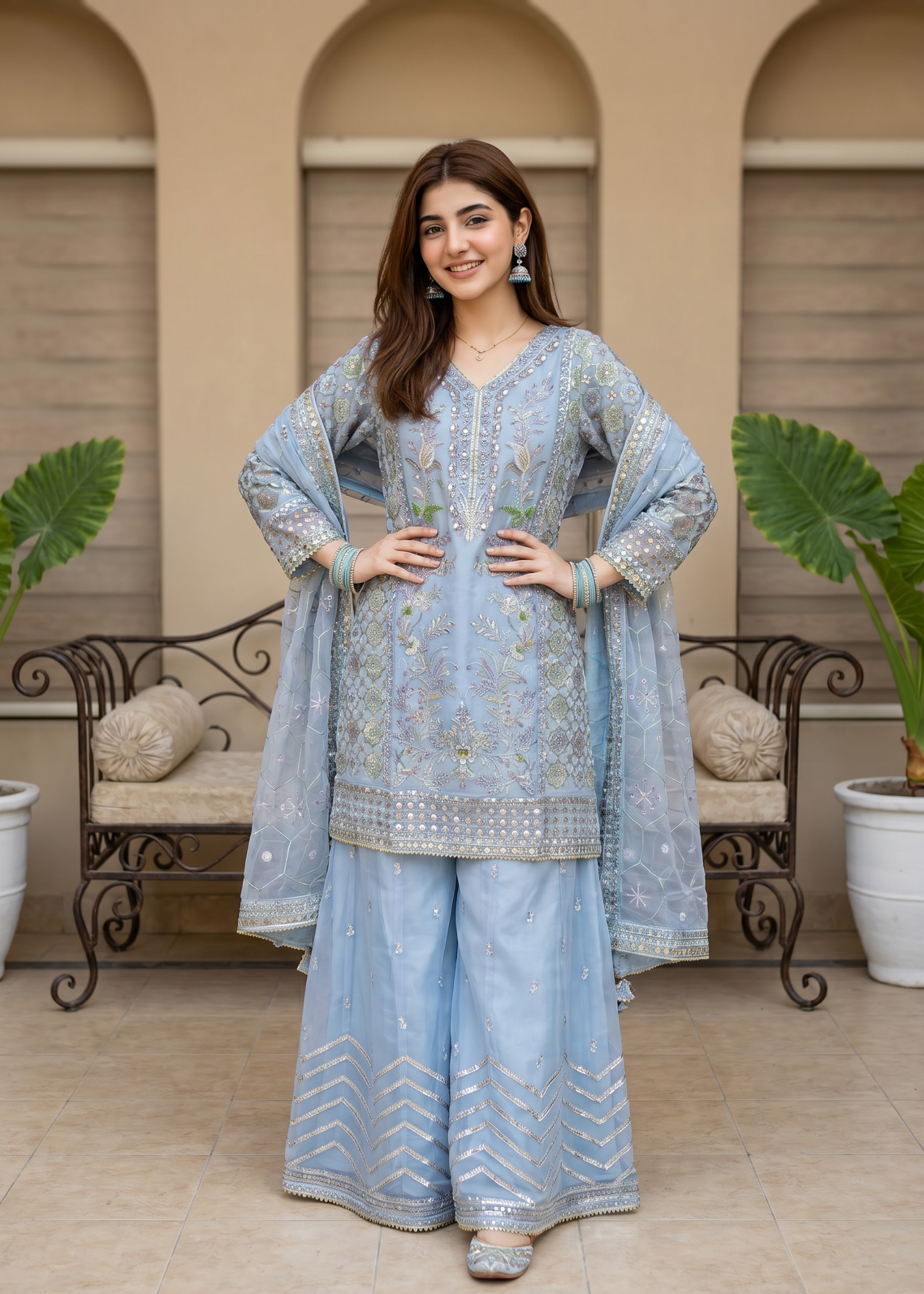 organza Sharara in Ice blue