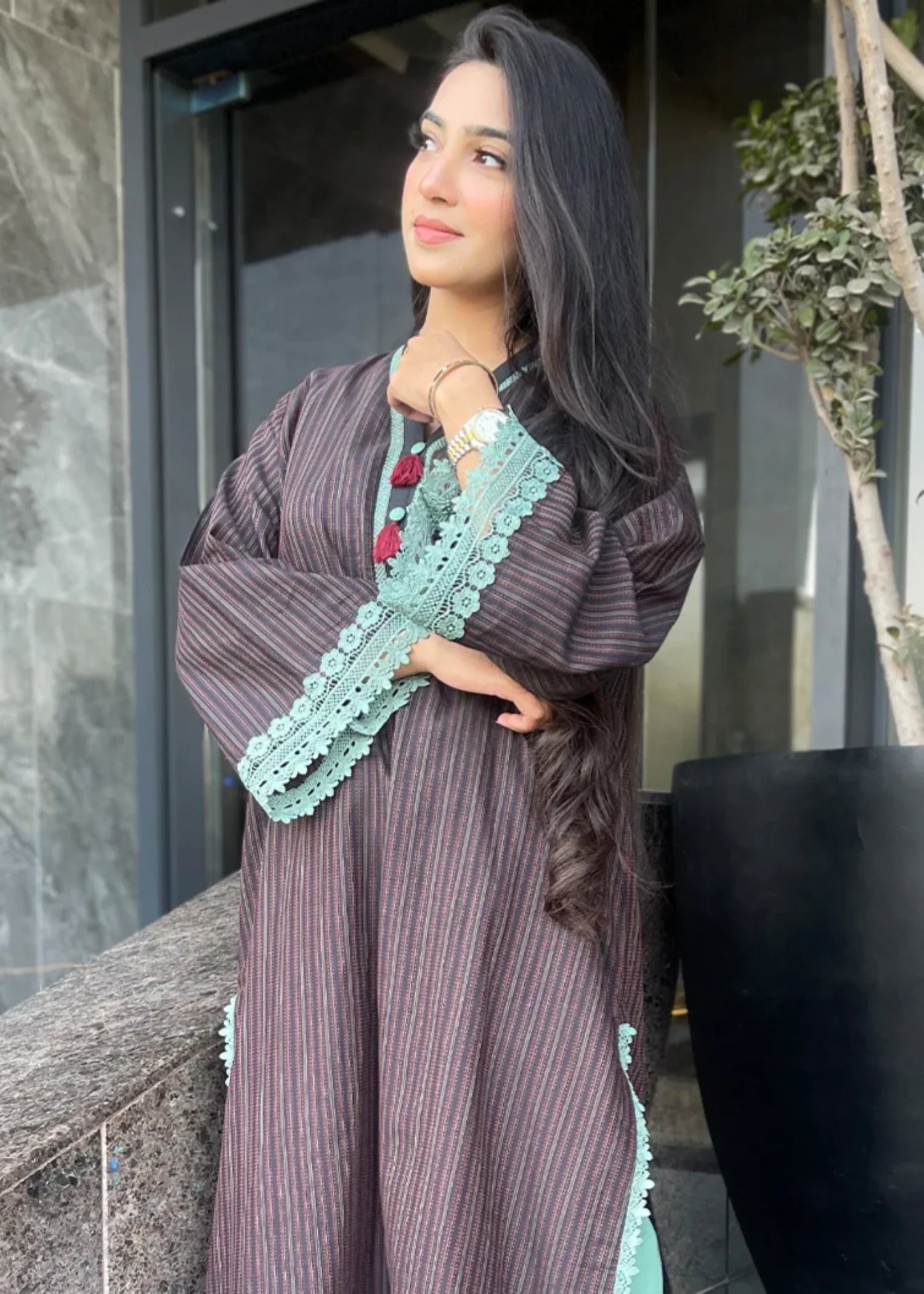 cotton Kurta Set in Mocha brown