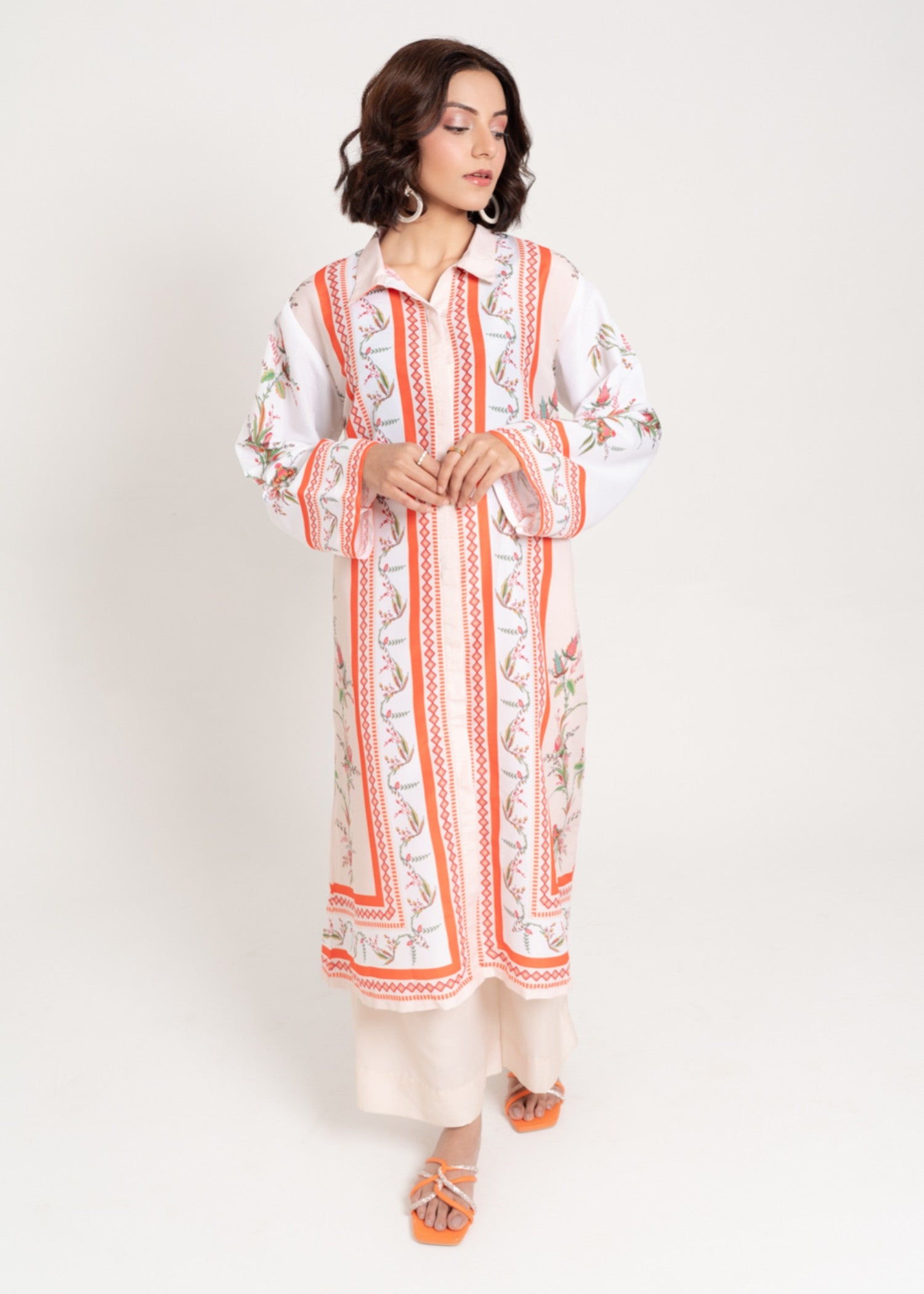 silk finish lawn Kurti in Off-white