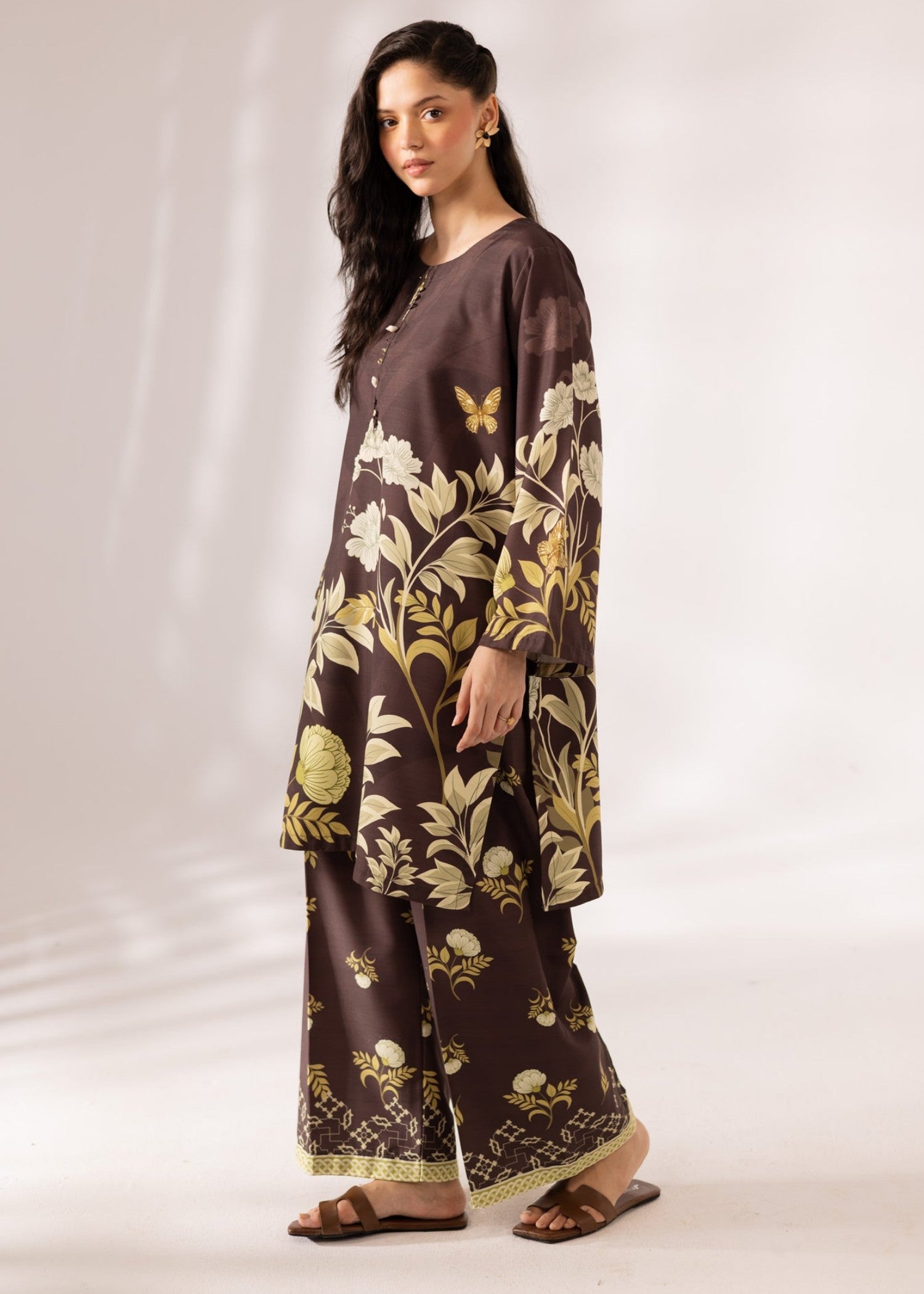 slub khaddar Kurta Set in Dark brown