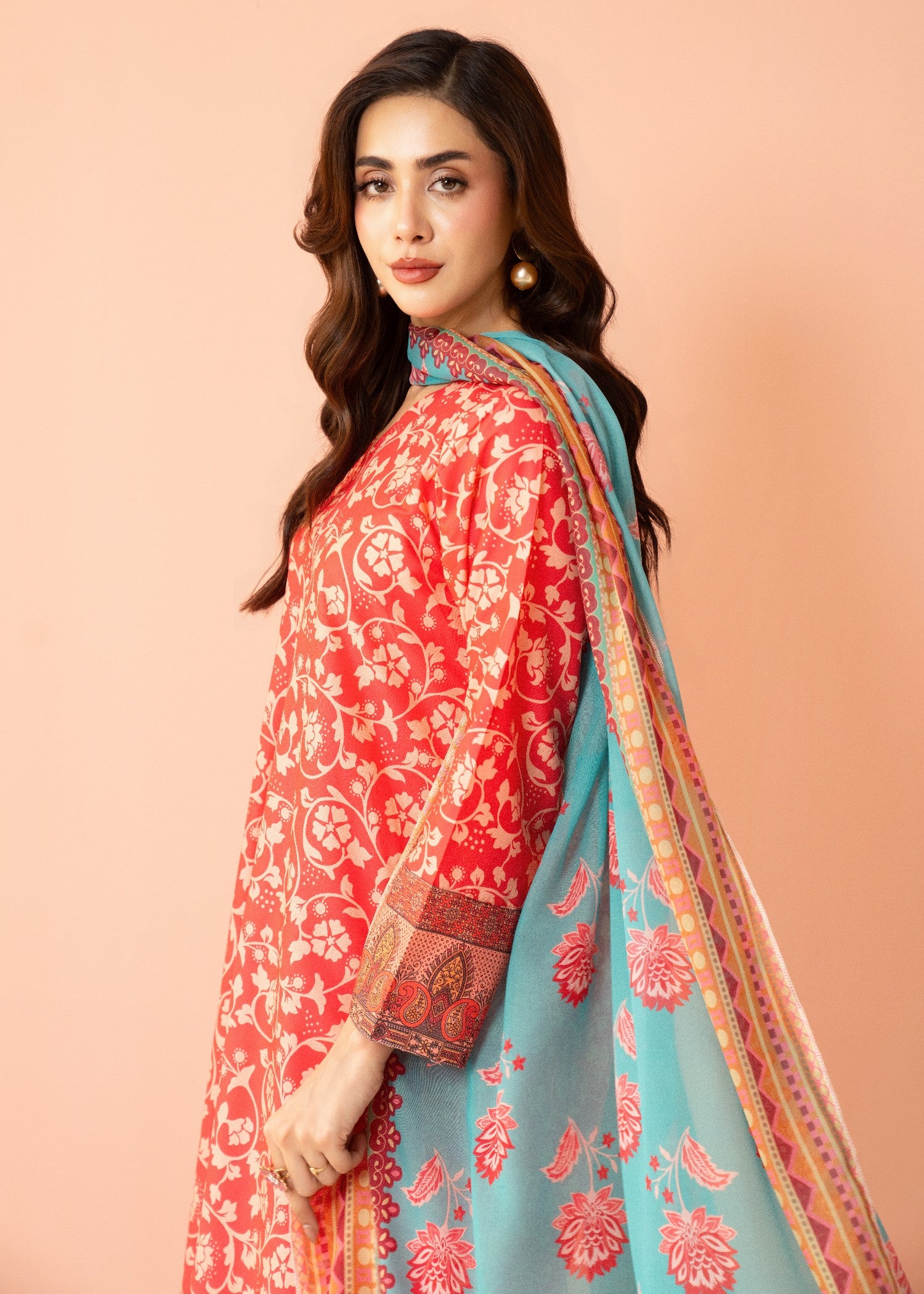 lawn cotton Kurta Set in Taffy pink