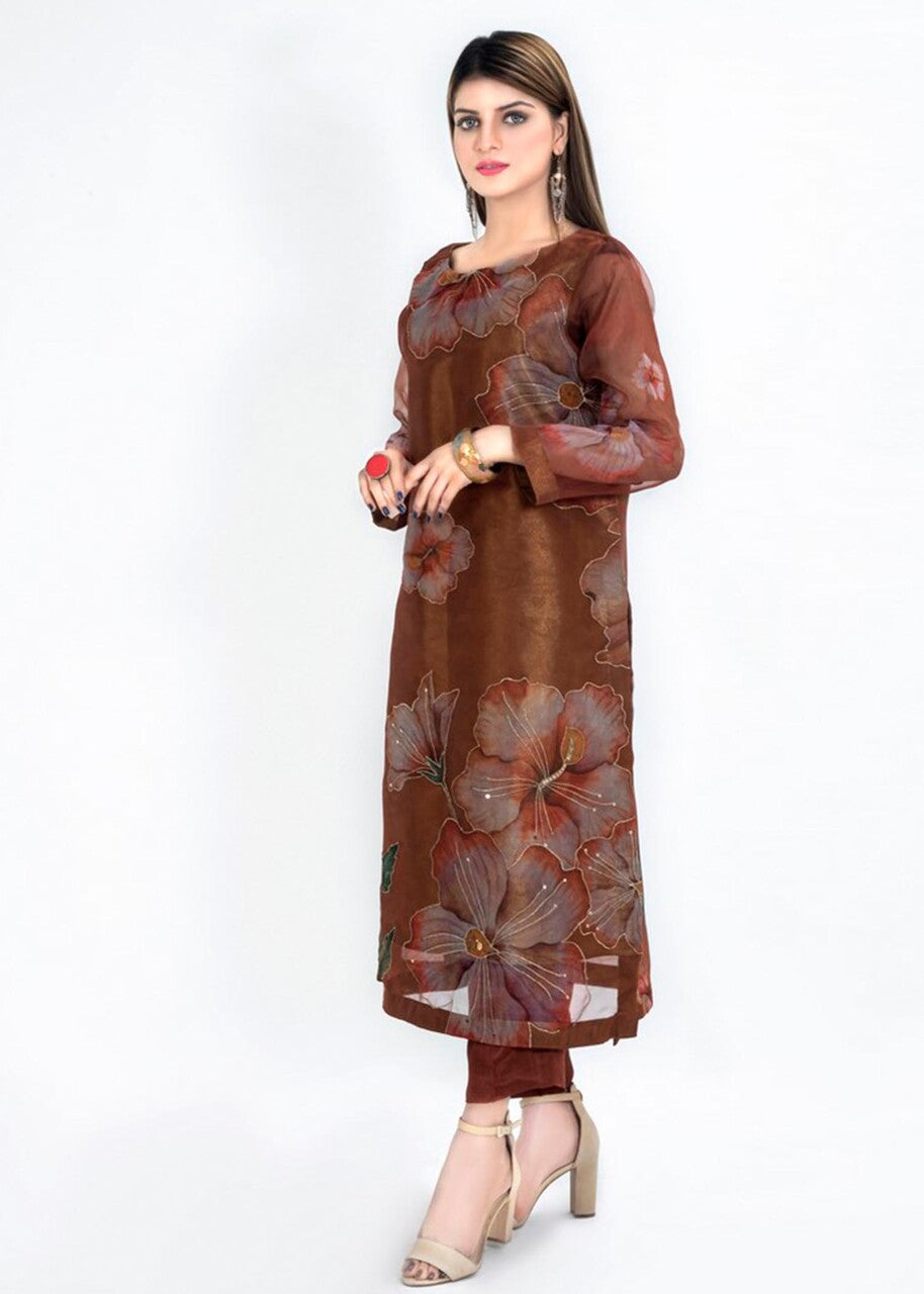 organza Kurti in Bronze orange